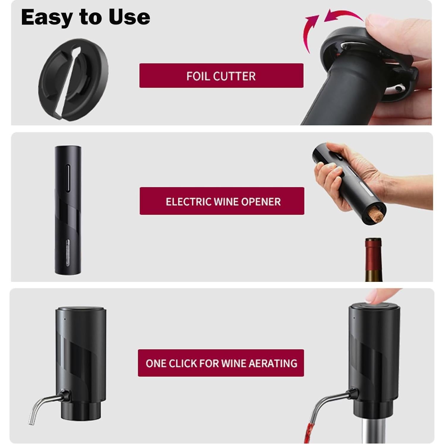 Set de Accesorios para Vino RICANK 4 en 1 Eléctrico Negro