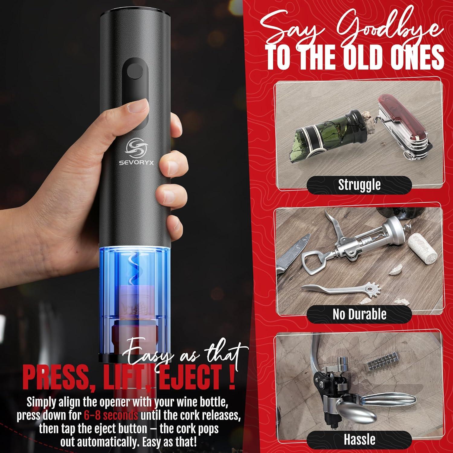 Abridor de Vino Eléctrico Sevoryx 5 en 1 con Estuche