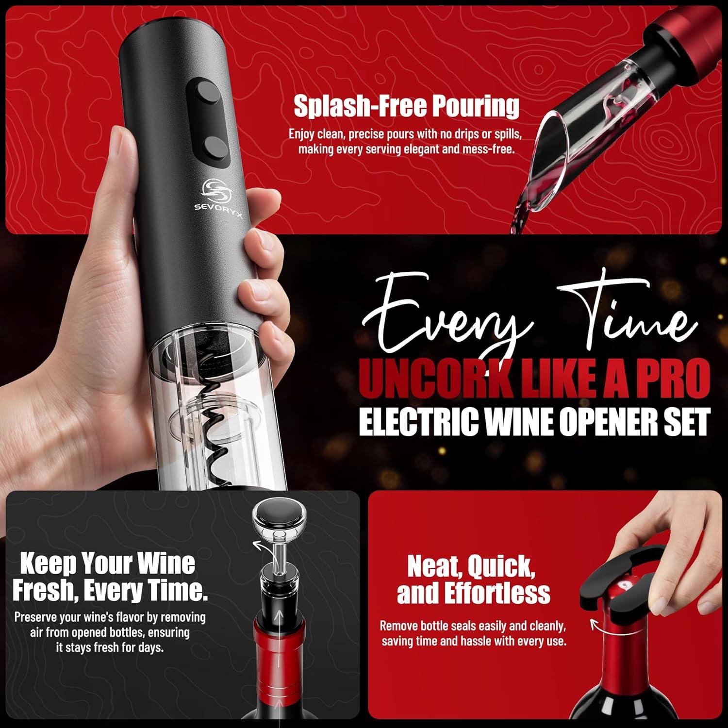 Abridor de Vino Eléctrico Sevoryx 5 en 1 con Estuche