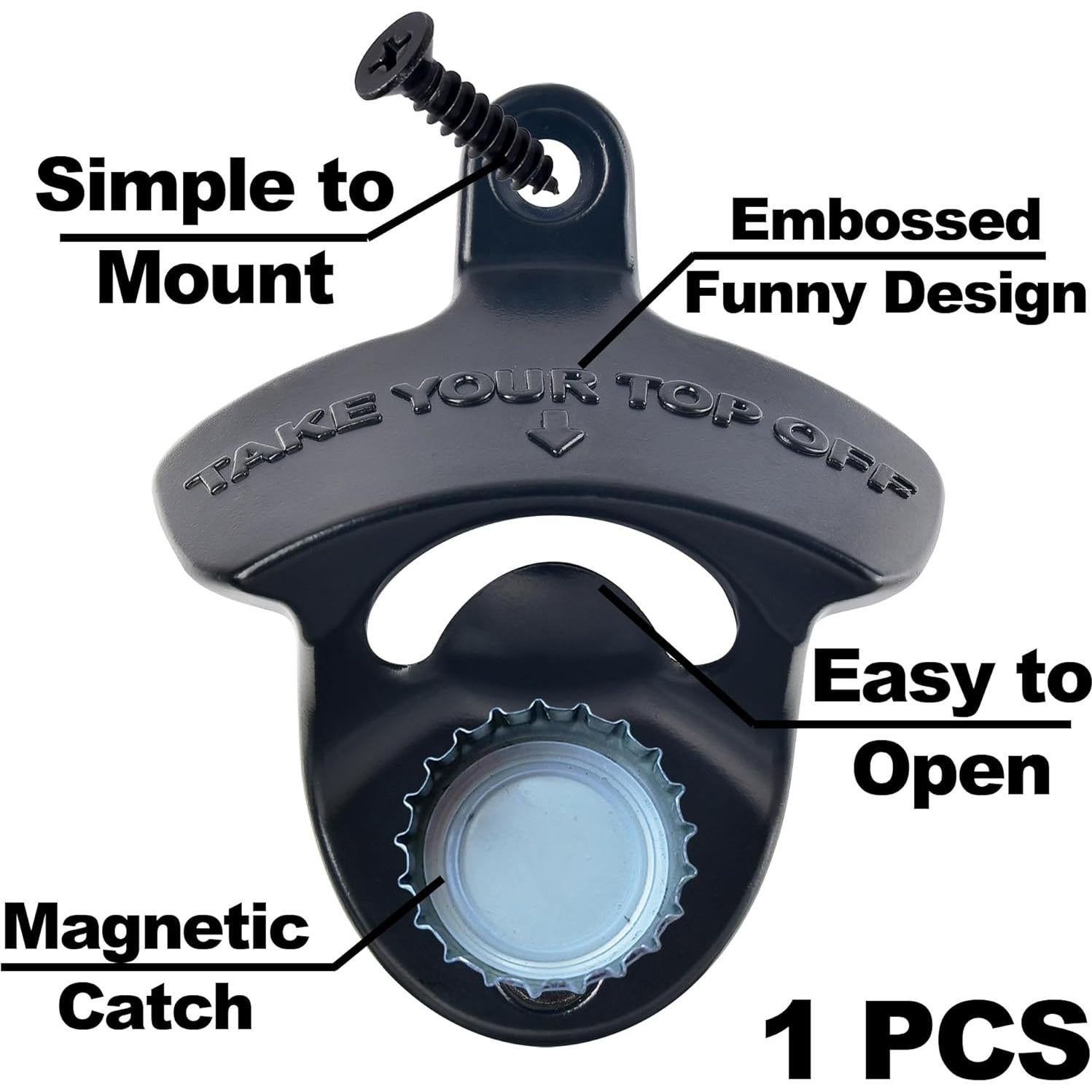 Abrebotellas Magnético Jumiok Negro Montado en Pared para Cerveza