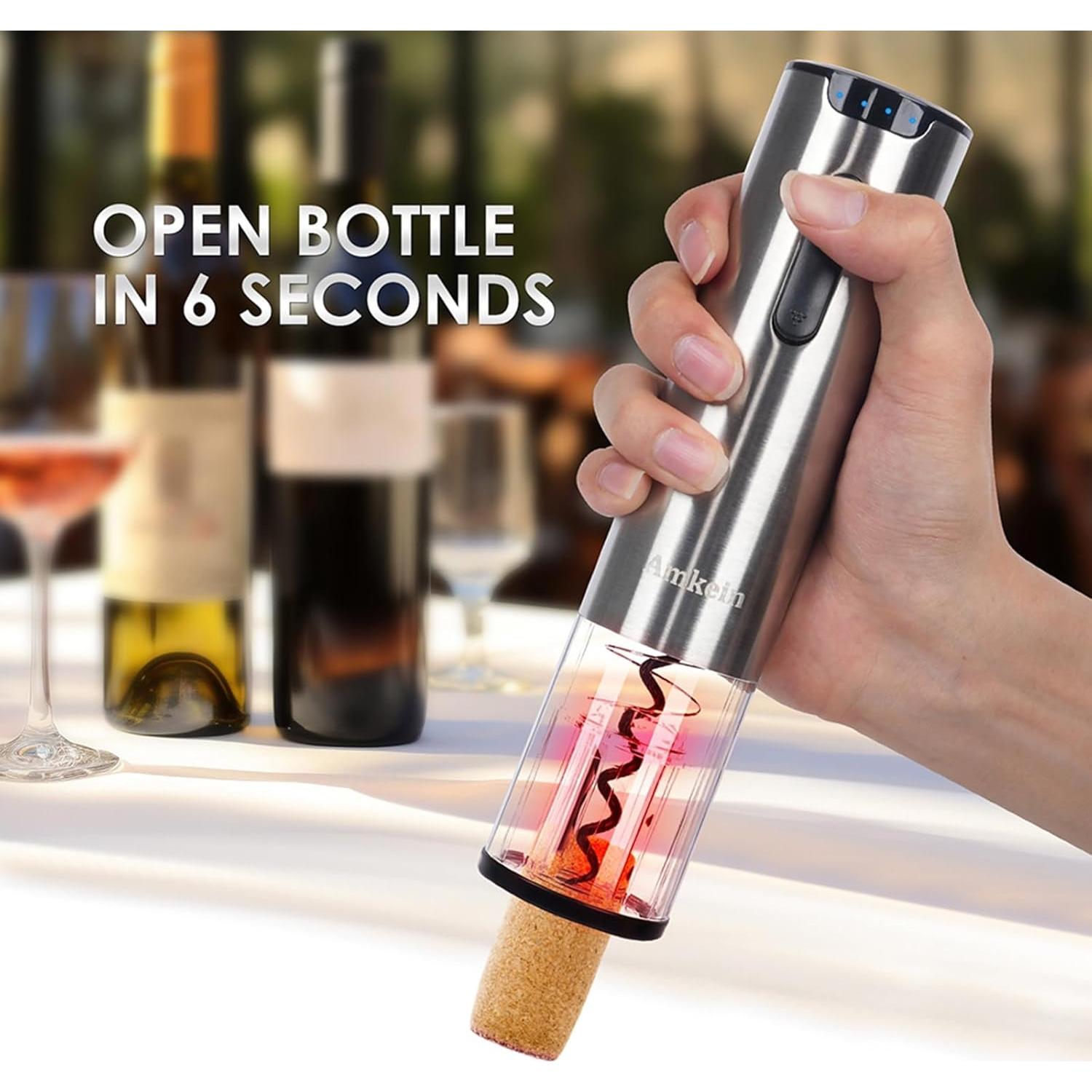 Abridor de Vino Eléctrico Amkein AM-6 en 1 - Plateado