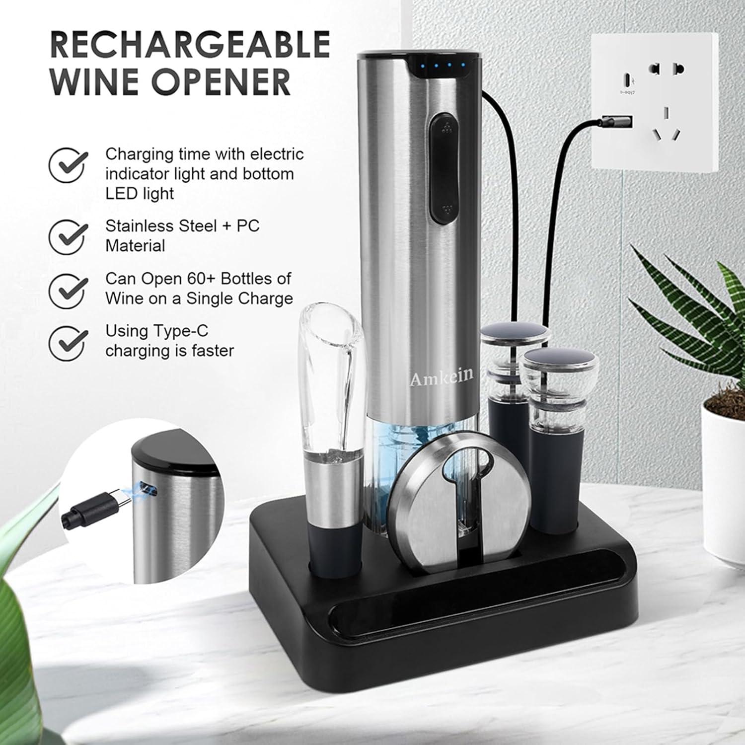 Abridor de Vino Eléctrico Amkein AM-6 en 1 - Plateado