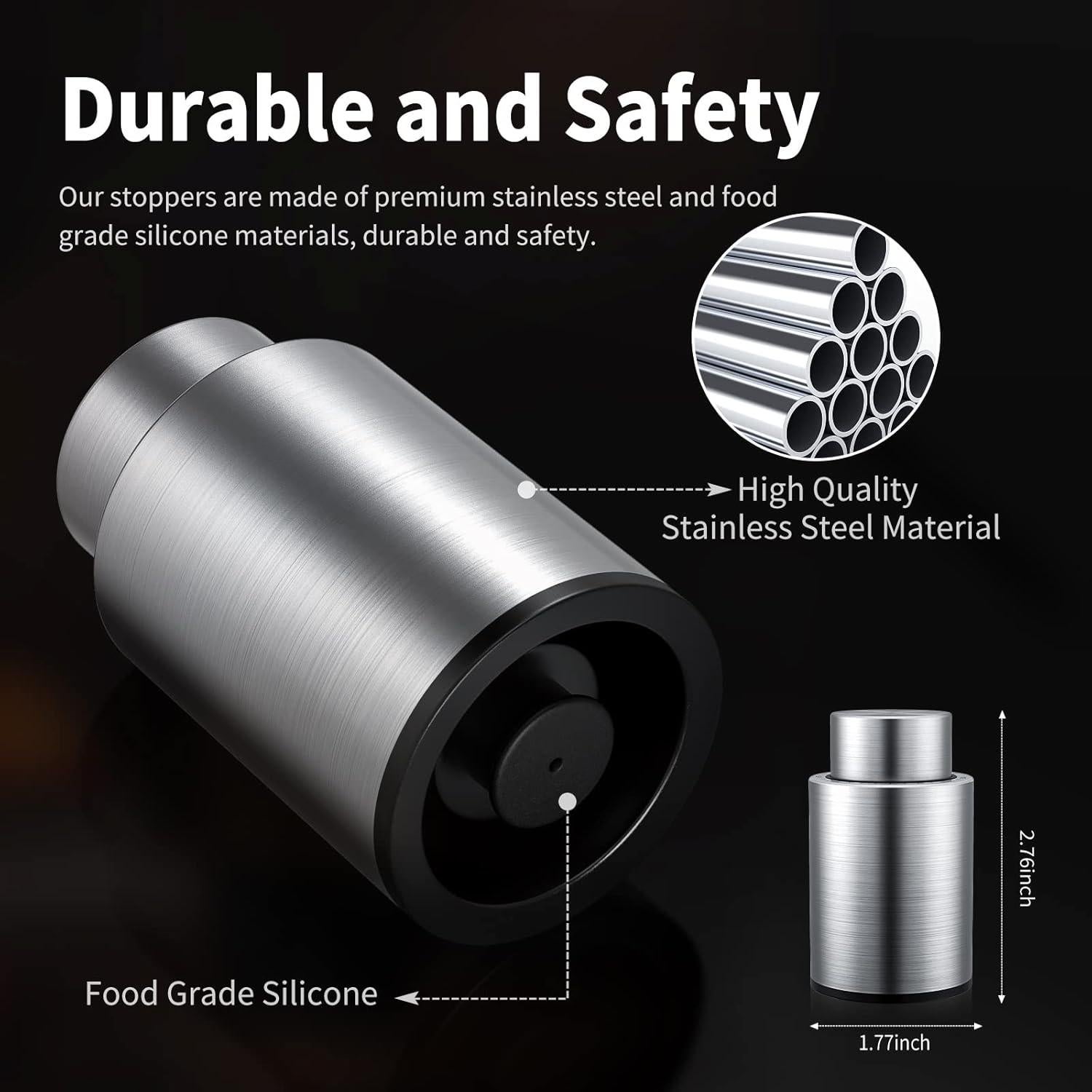 Tapones de Vacío para Botellas de Vino Hanlomele 2-en-1 Acero Inoxidable