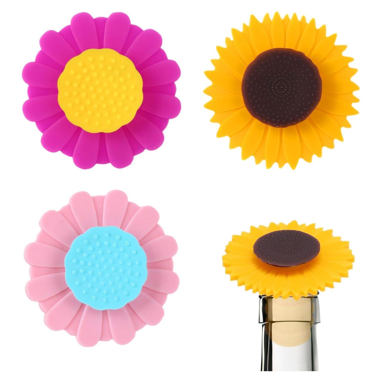 Juego de 3 Tapones de Vino Hraulc de Silicona en Forma de Flor