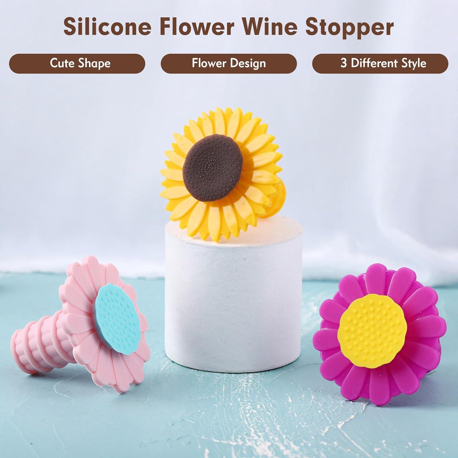 Juego de 3 Tapones de Vino Hraulc de Silicona en Forma de Flor