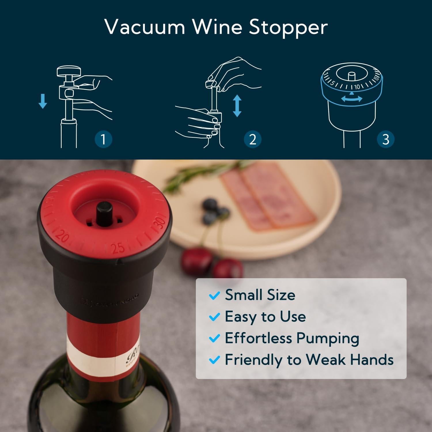 Tapón de Vino al Vacío KITCHENDAO 2 en 1 con Marcador de Fecha