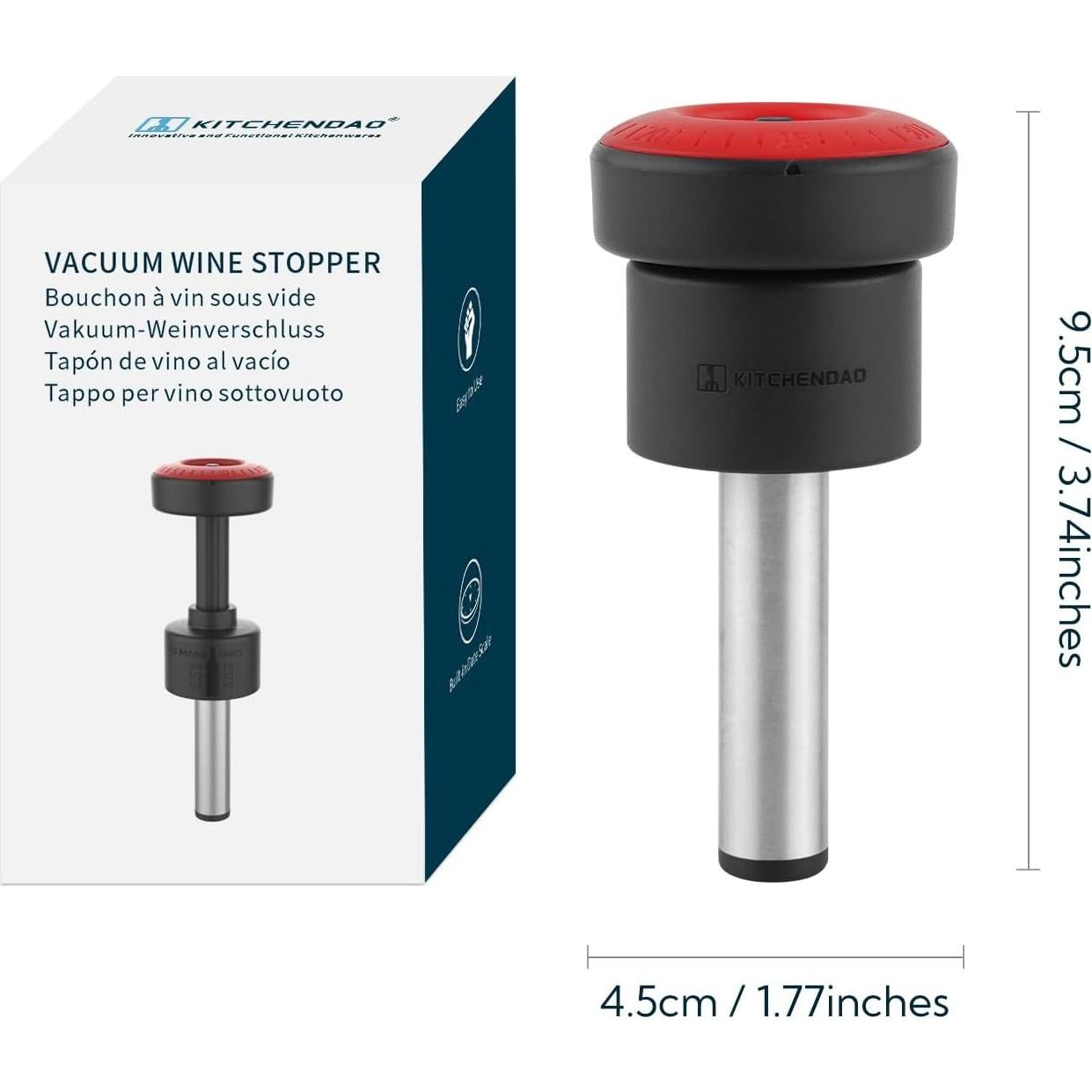 Tapón de Vino al Vacío KITCHENDAO 2 en 1 con Marcador de Fecha