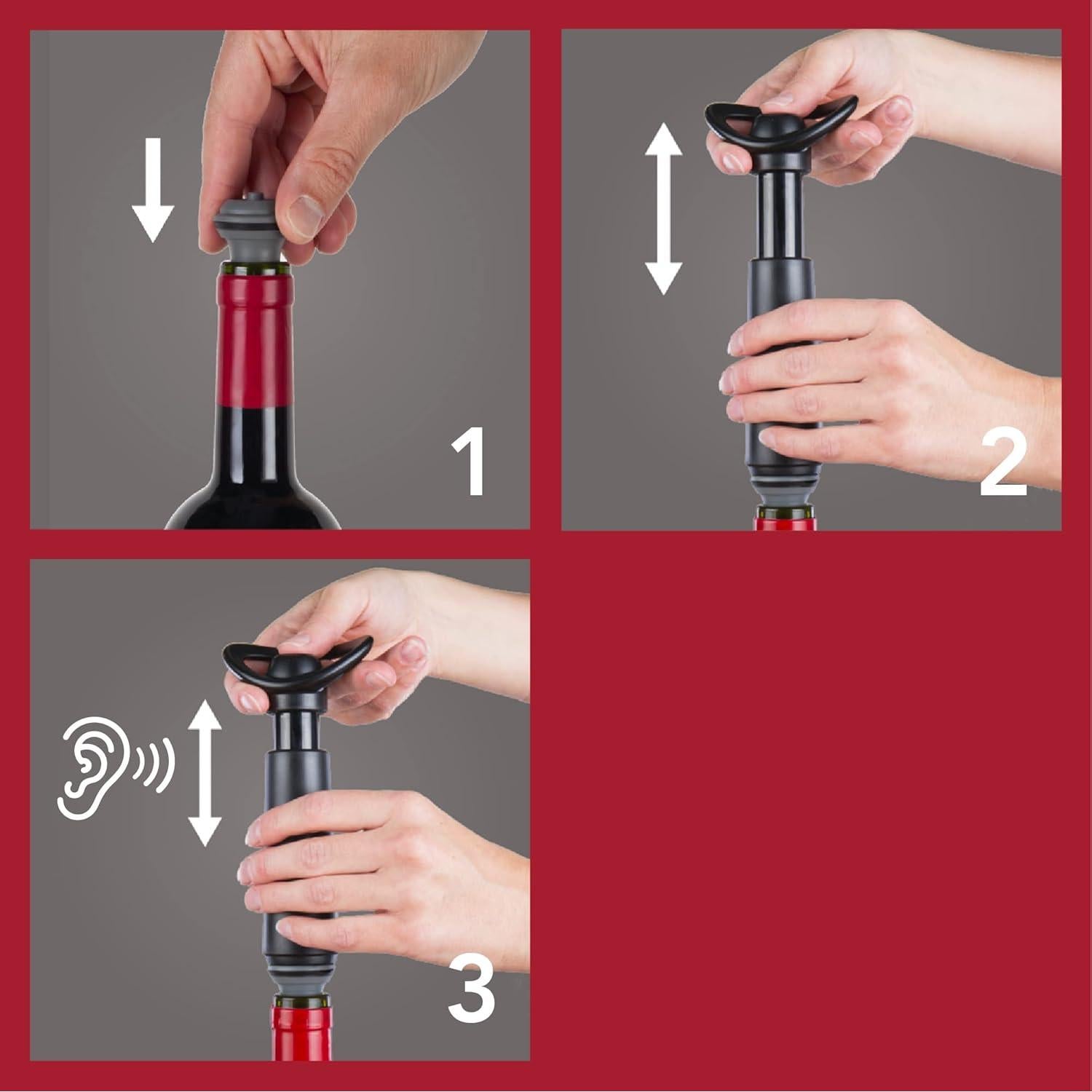 Vacu Vin Wine Saver Concerto - Bomba Preservadora de Vino con 4 Tapones
