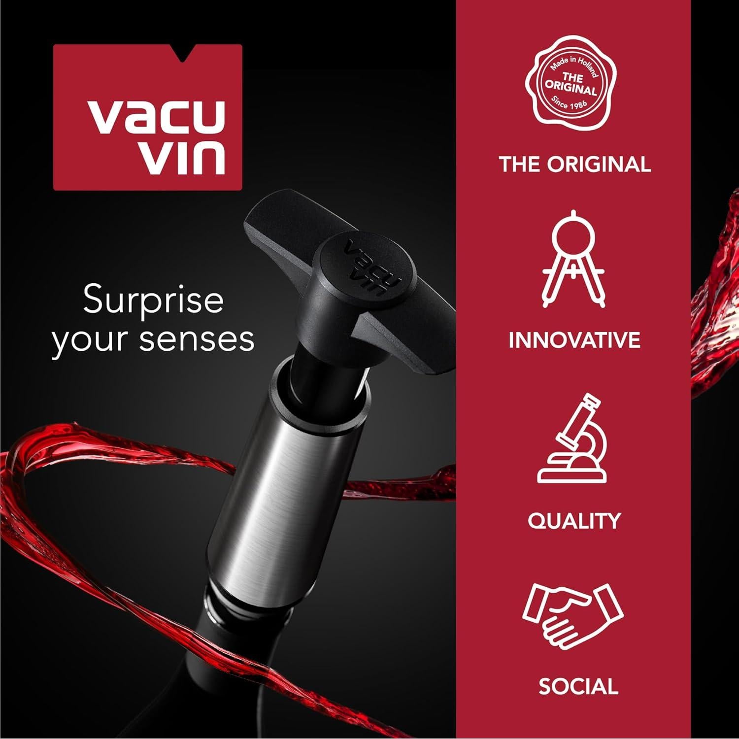 Vacu Vin Wine Saver Concerto - Bomba Preservadora de Vino con 4 Tapones