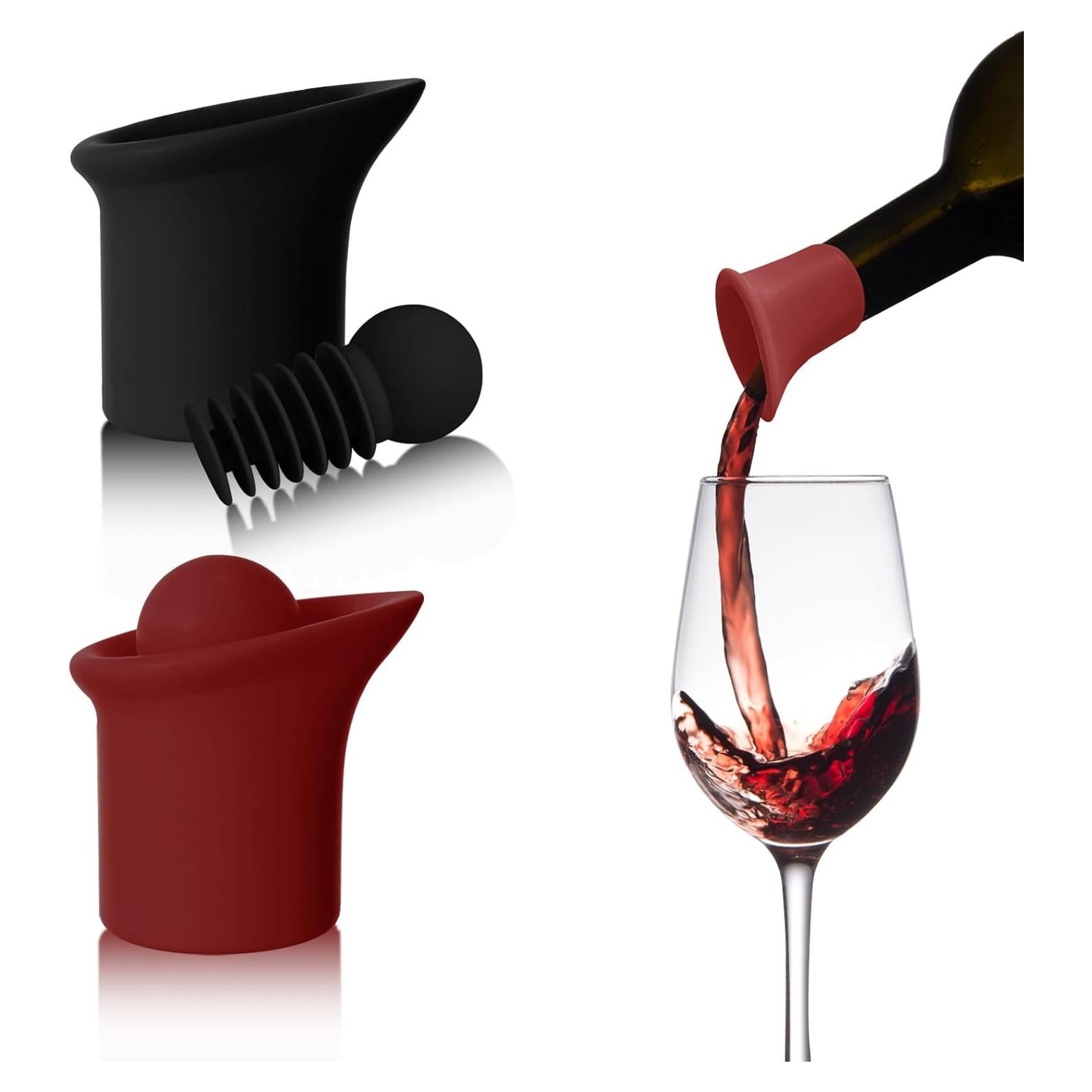 Tapones de Vino Silicona 2 en 1 DGMDGS Reutilizables Negro y Rojo