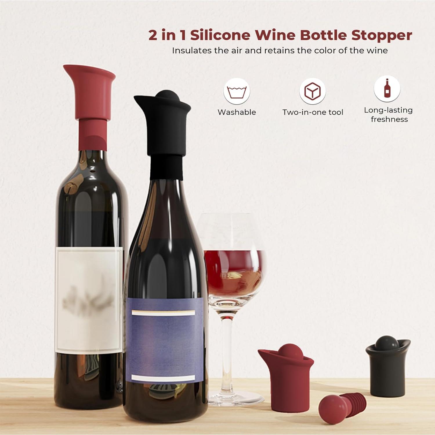 Tapones de Vino Silicona 2 en 1 DGMDGS Reutilizables Negro y Rojo