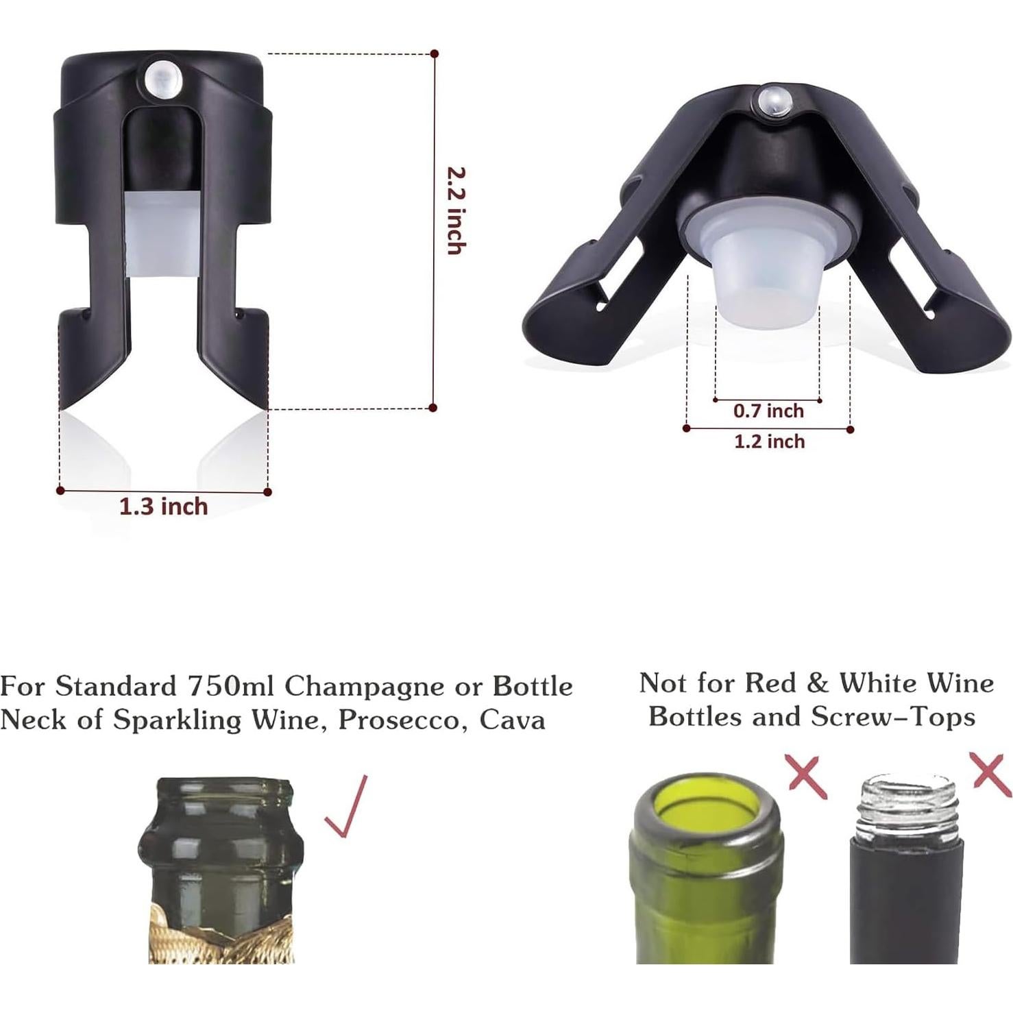 Tapones para Champagne HYZ 2Pack Acero Inoxidable Negro