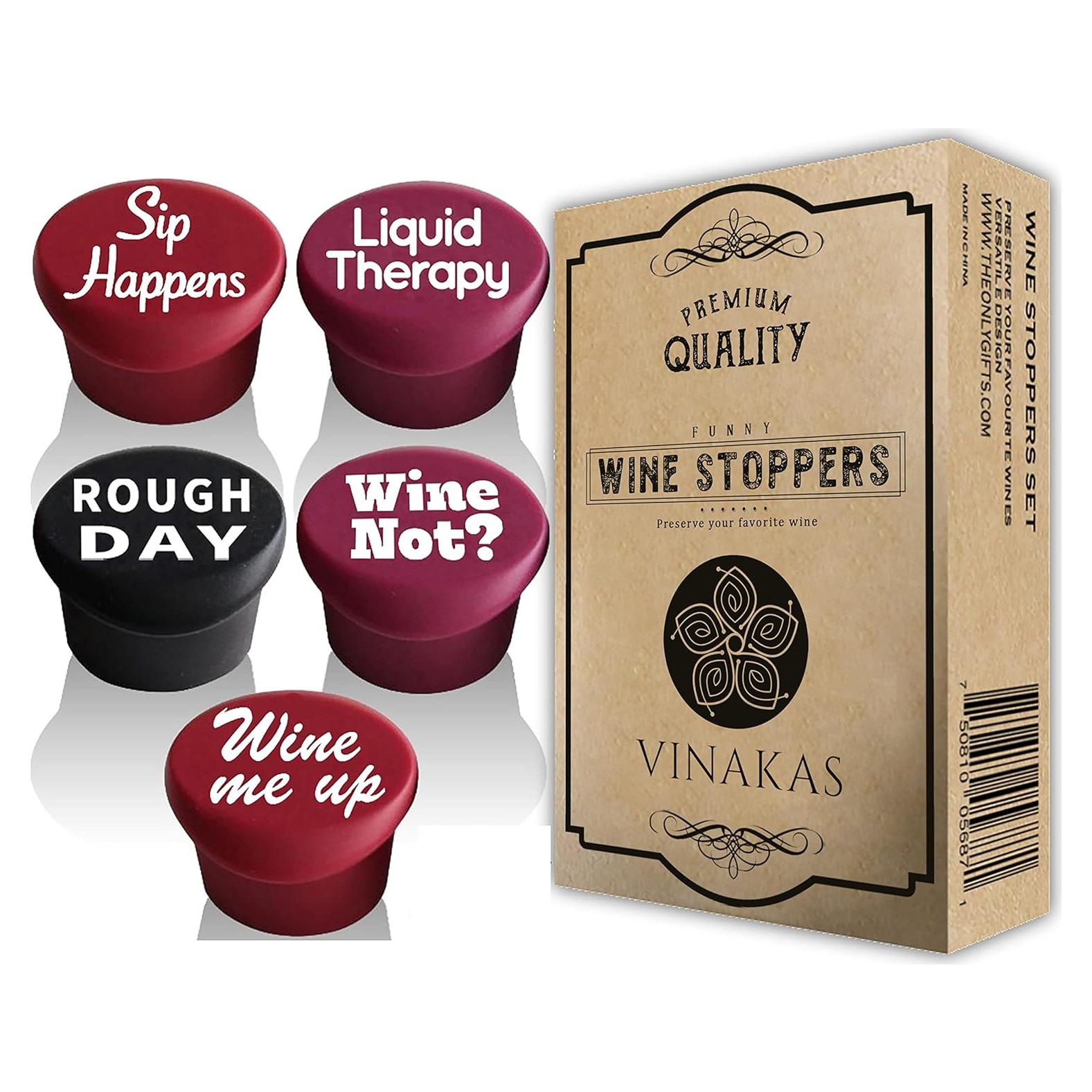 Juego de Tapones de Silicona para Vino - 5 Piezas Herméticas