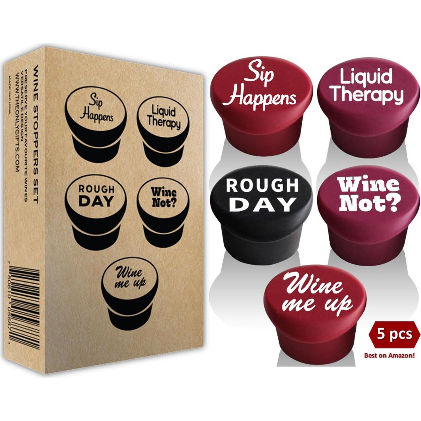 Juego de Tapones de Silicona para Vino - 5 Piezas Herméticas