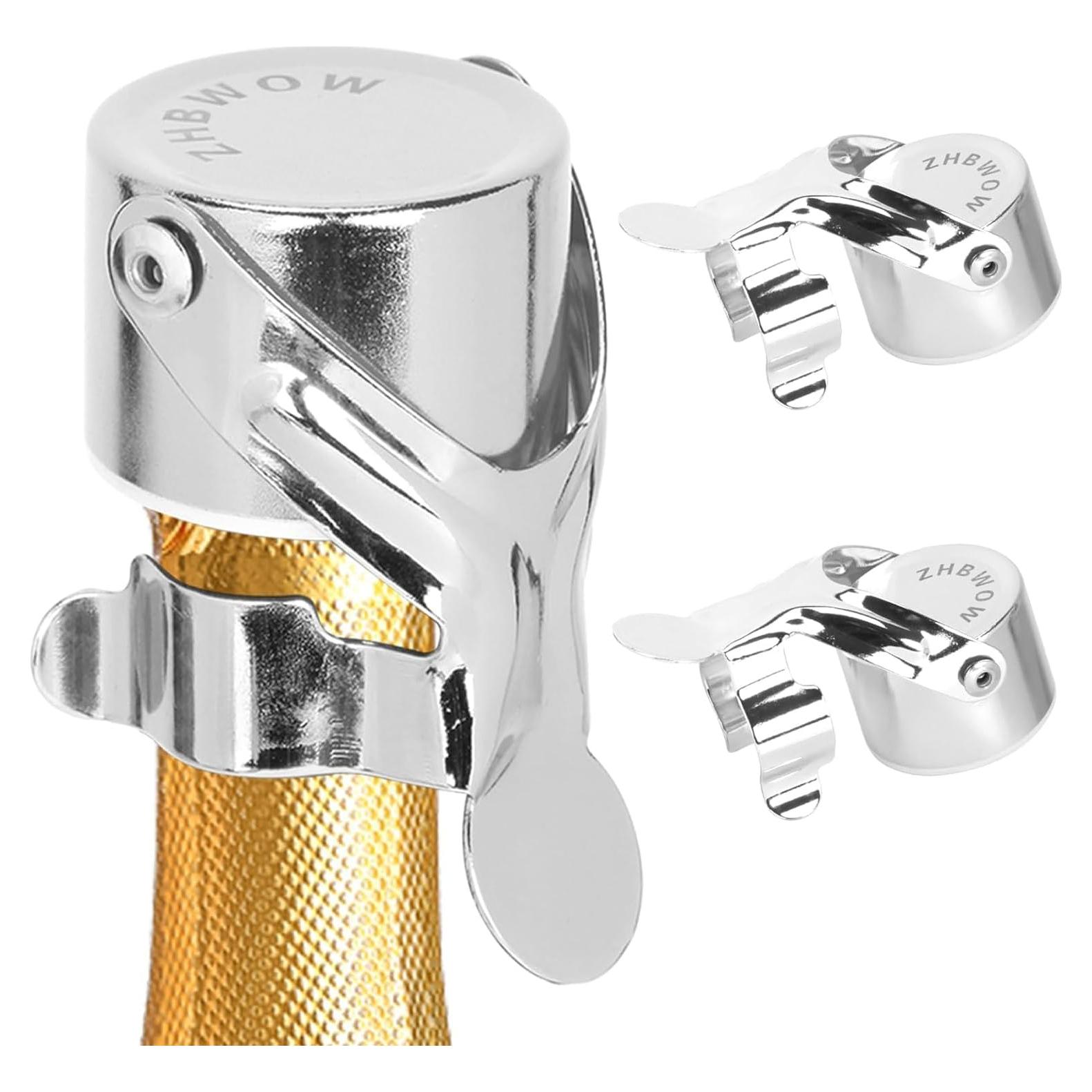 3 Tapones de Champán ZHBWOW Acero Inoxidable Universal