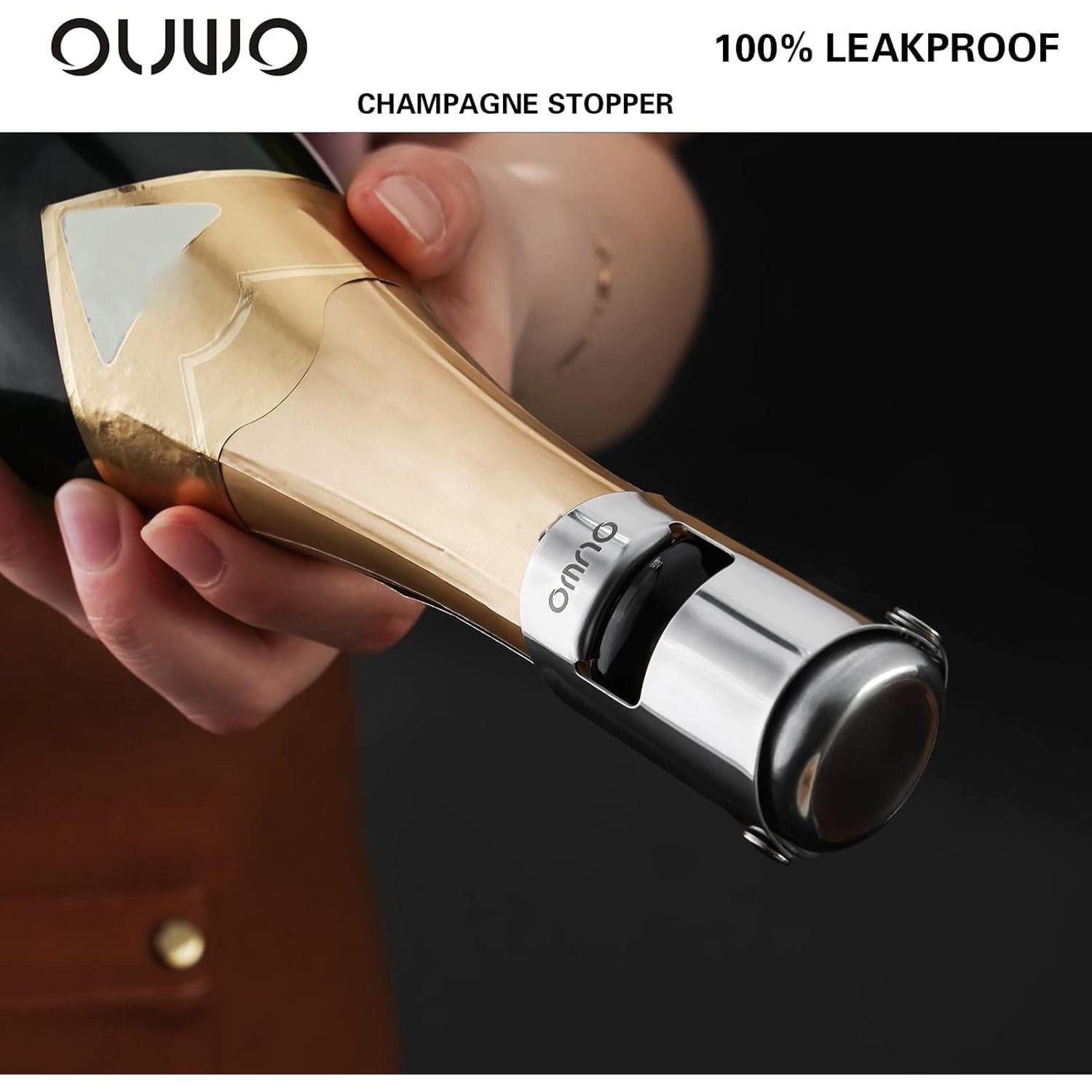 Tapón de Champagne OUWO 6 Pack Acero Inoxidable Plata