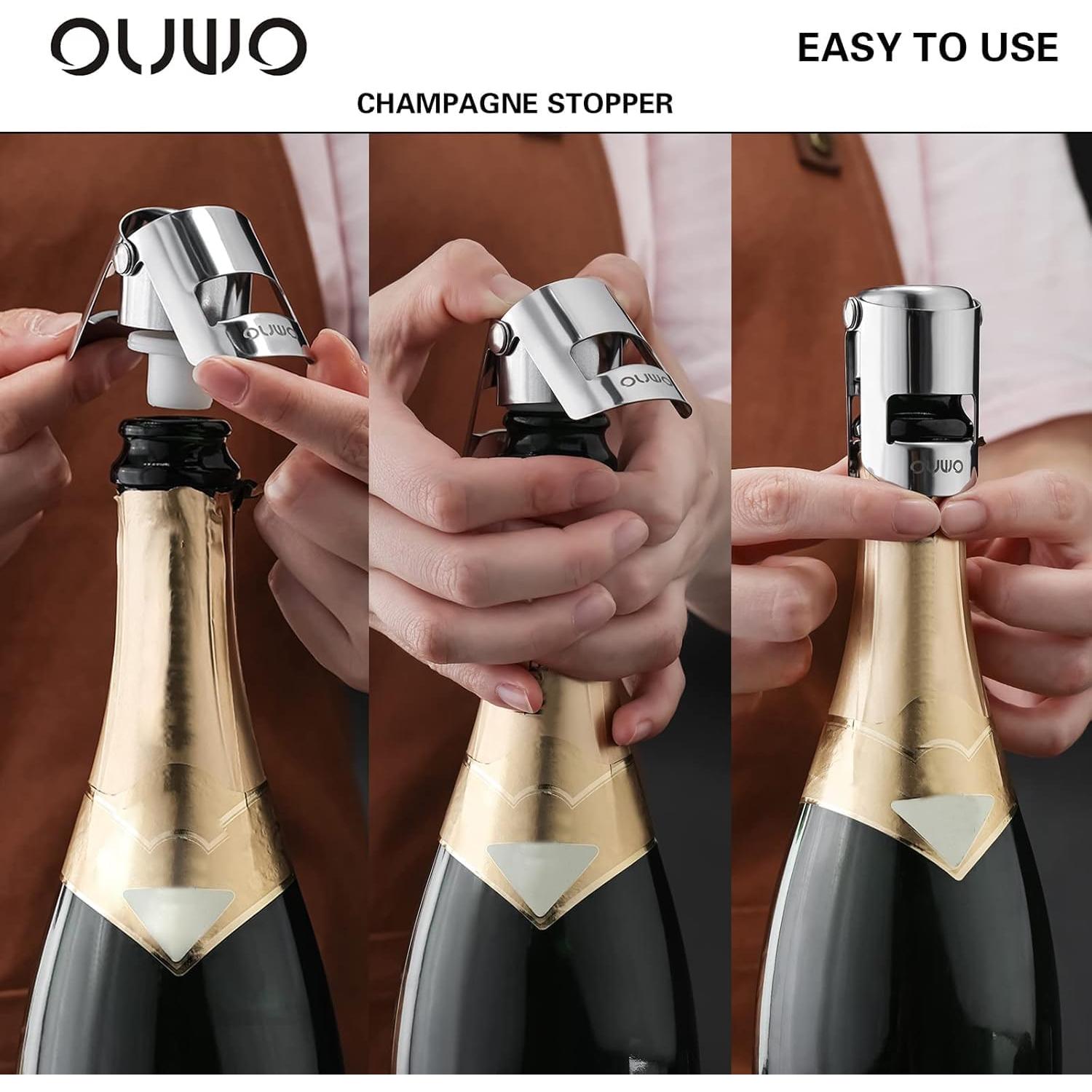 Tapón de Champagne OUWO 6 Pack Acero Inoxidable Plata