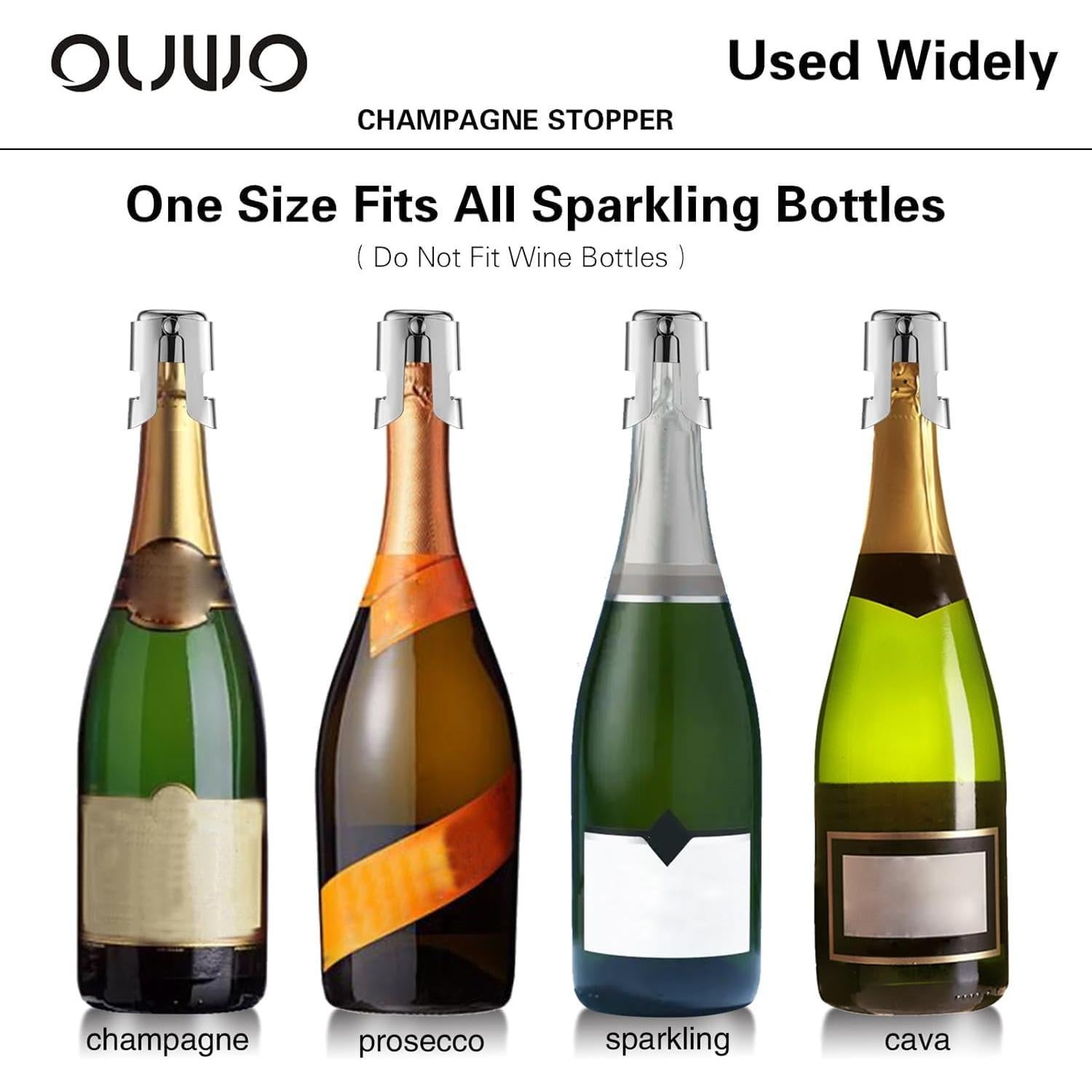 Tapón de Champagne OUWO 6 Pack Acero Inoxidable Plata