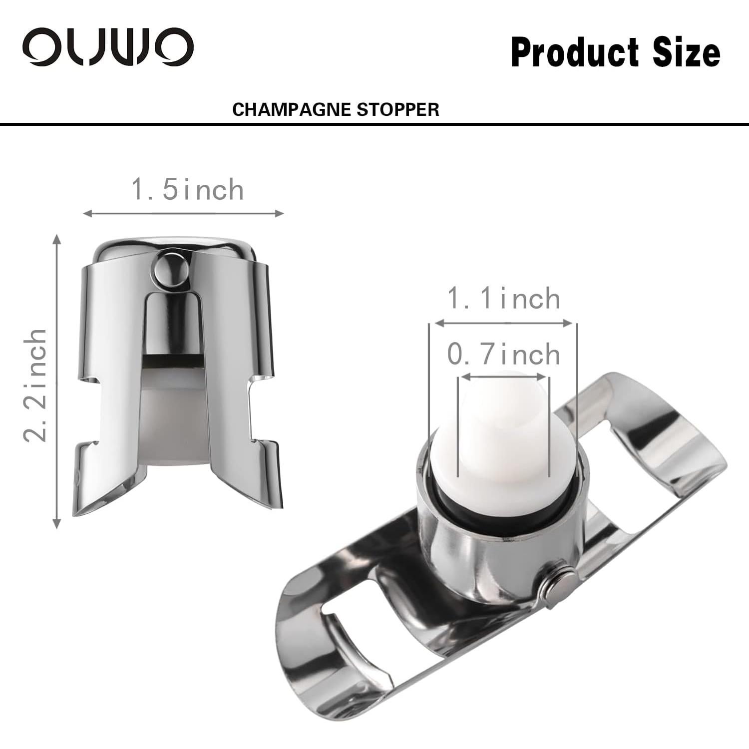 Tapón de Champagne OUWO 6 Pack Acero Inoxidable Plata