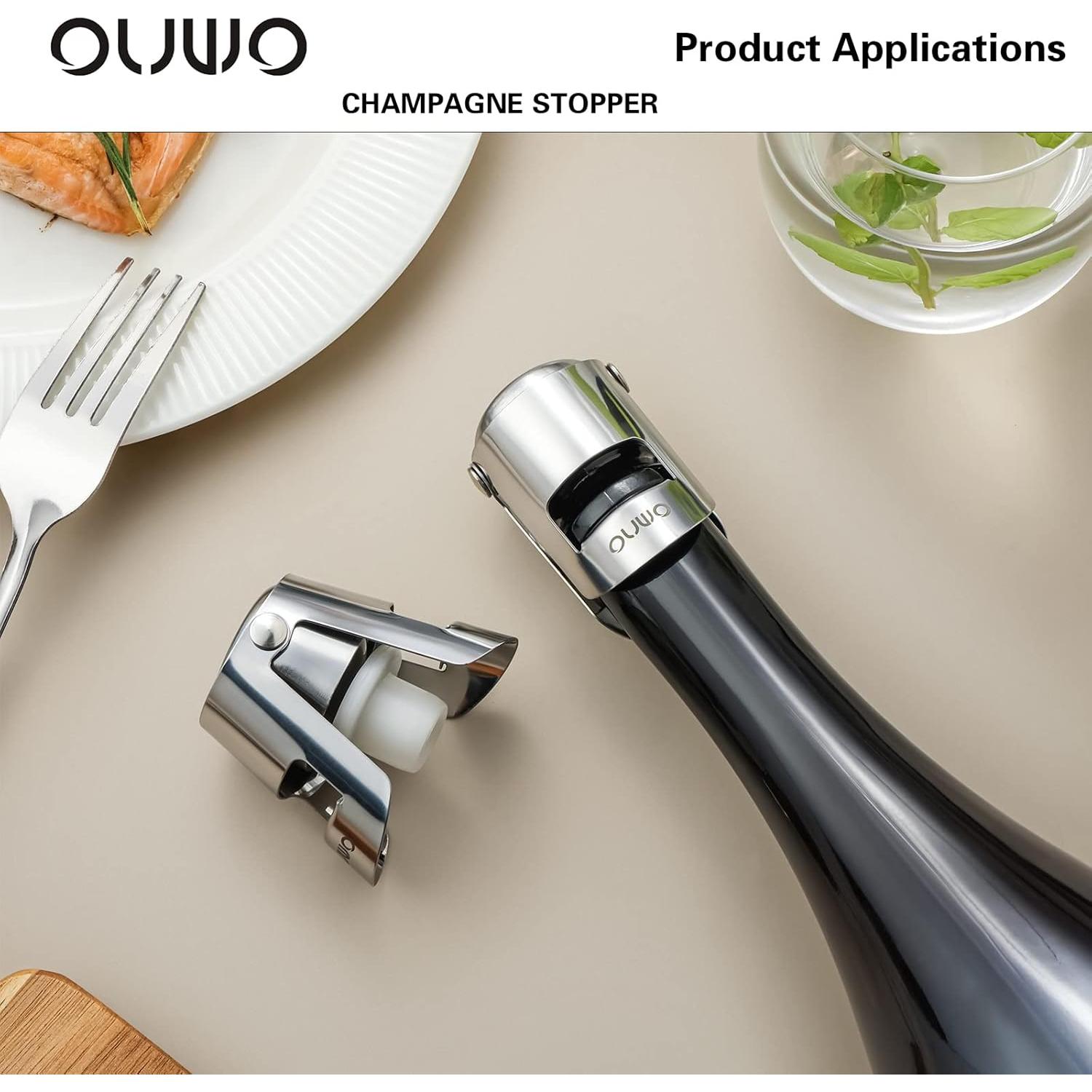 Tapón de Champagne OUWO 6 Pack Acero Inoxidable Plata