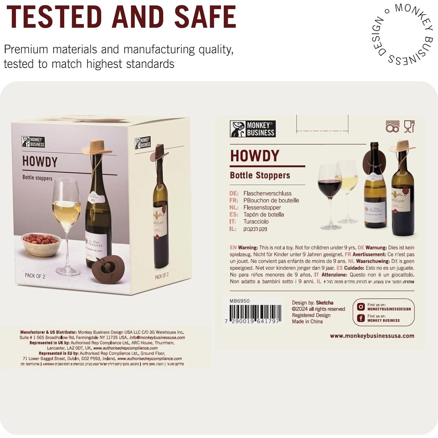 Tapones de Vino Monkey Business Sombrero Vaquero 2-Pack