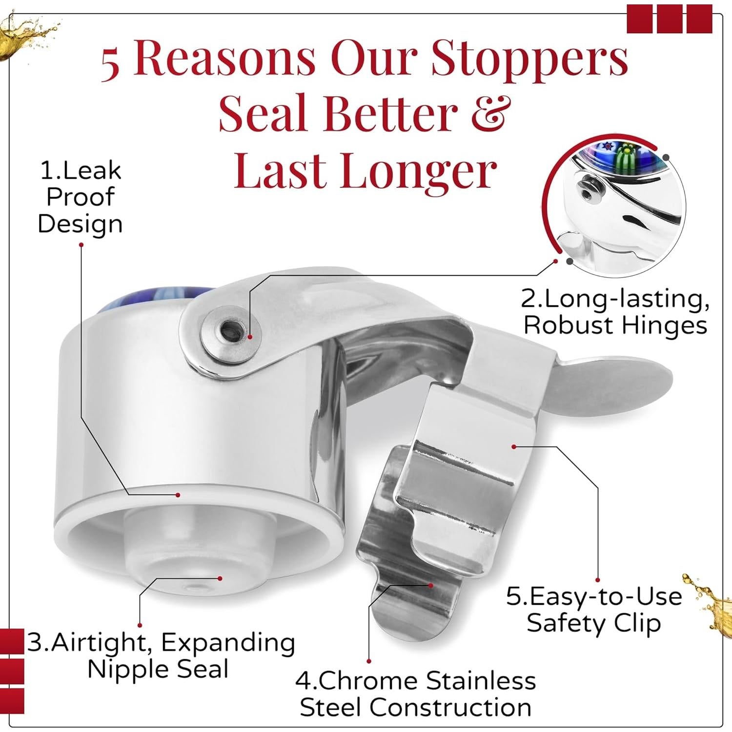 Tapón de Vino y Champán Evan James - Sello Hermético, 1 Unidad