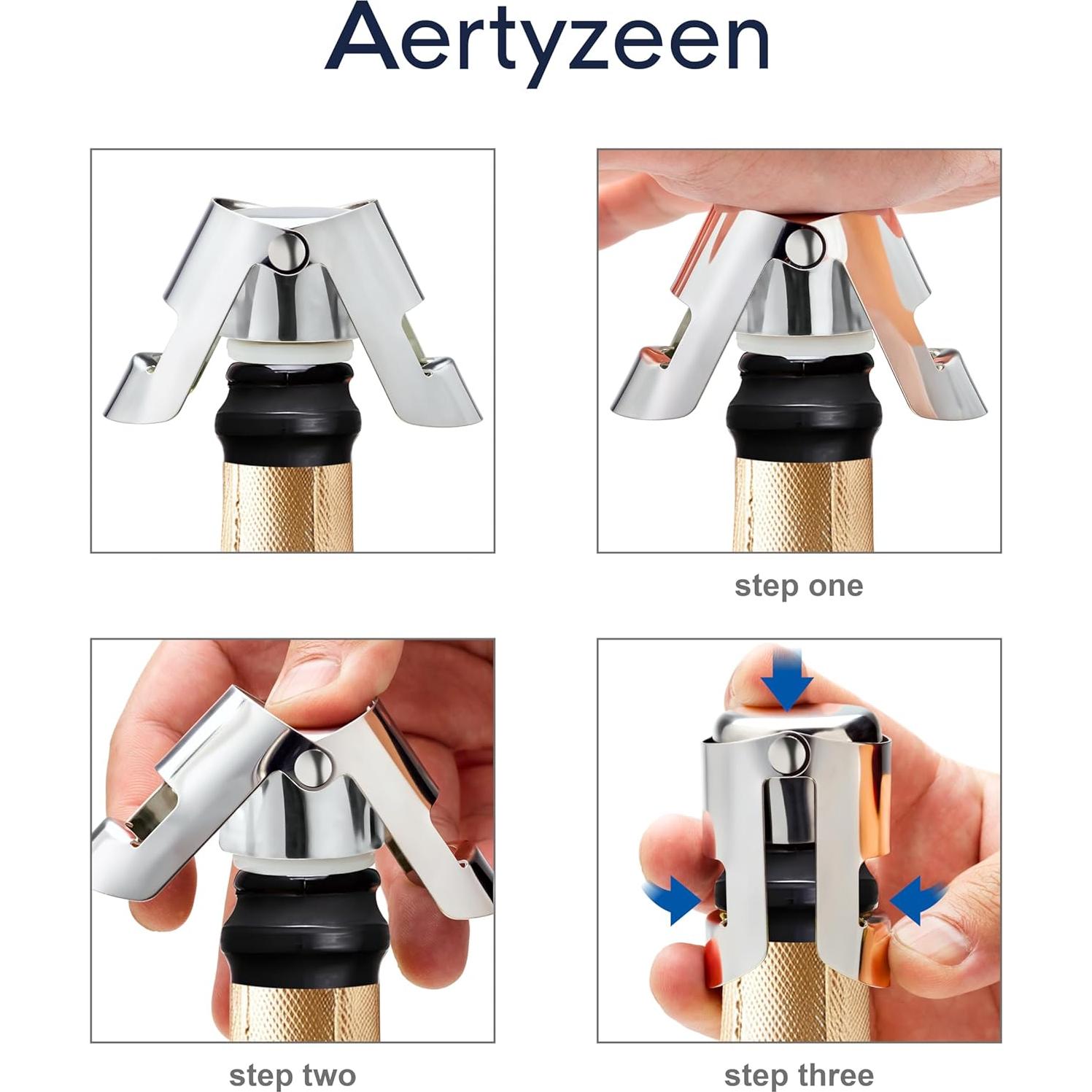 2 Tapones de Champán Aertyzeen Reutilizables Acero Inoxidable