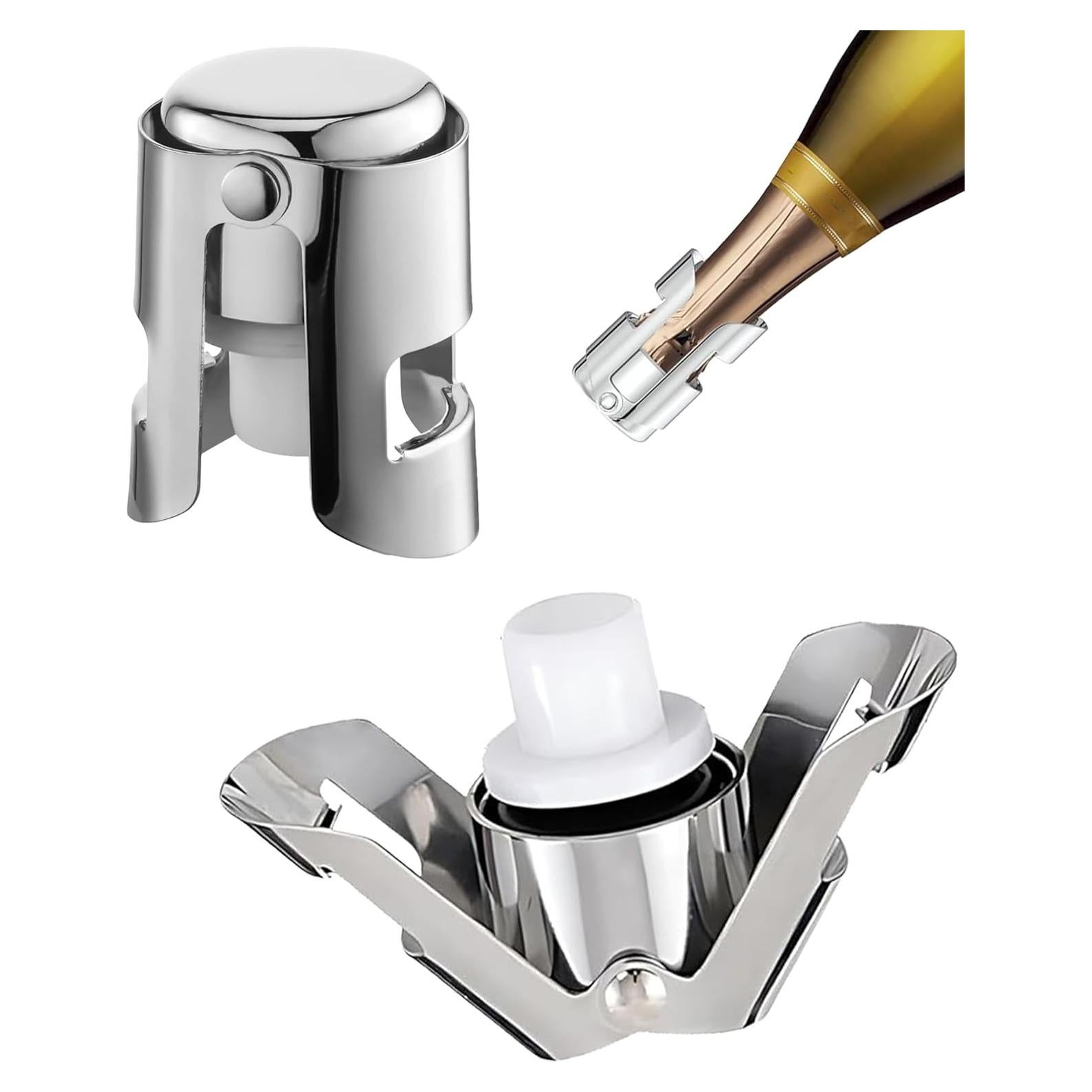 Tapones de Champagne Goldelith 2 Pack Acero Inoxidable Plata