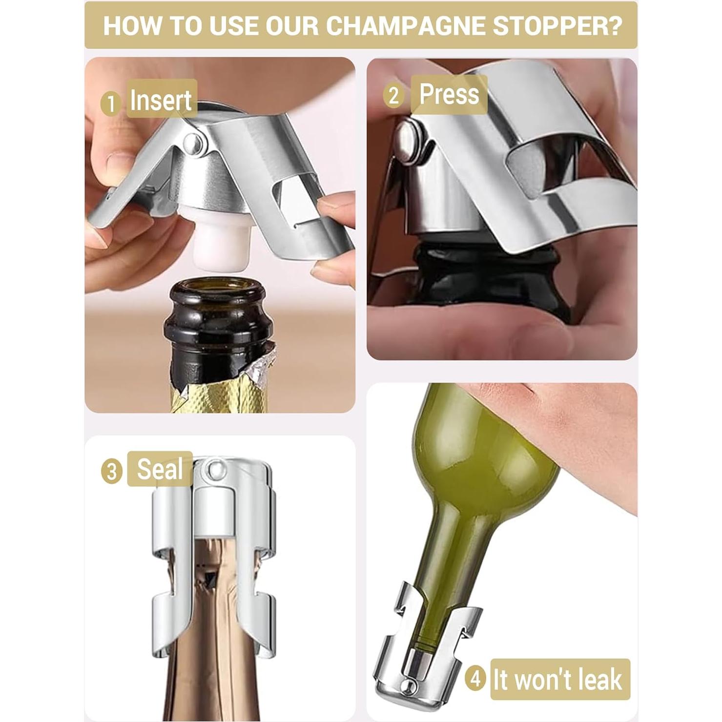 Tapones de Champagne Goldelith 2 Pack Acero Inoxidable Plata