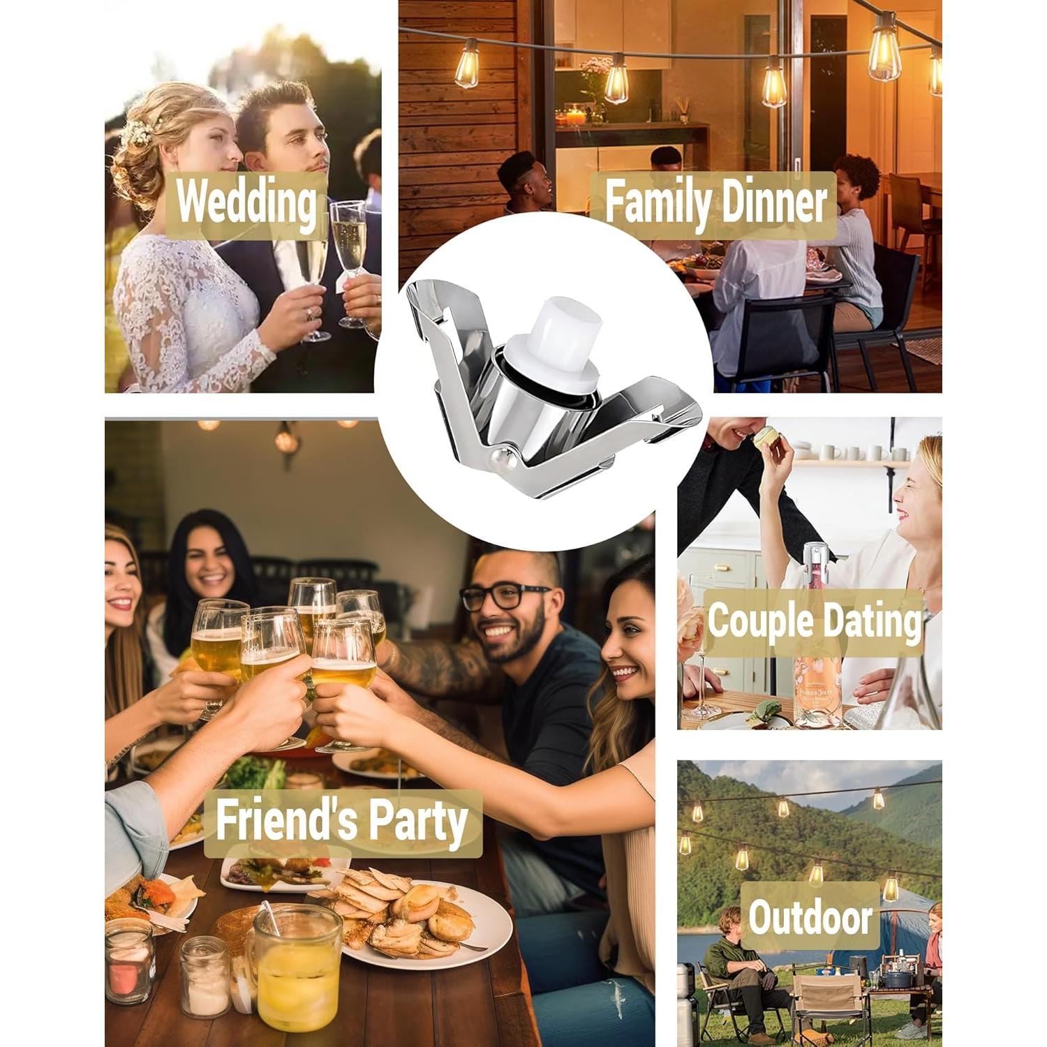 Tapones de Champagne Goldelith 2 Pack Acero Inoxidable Plata