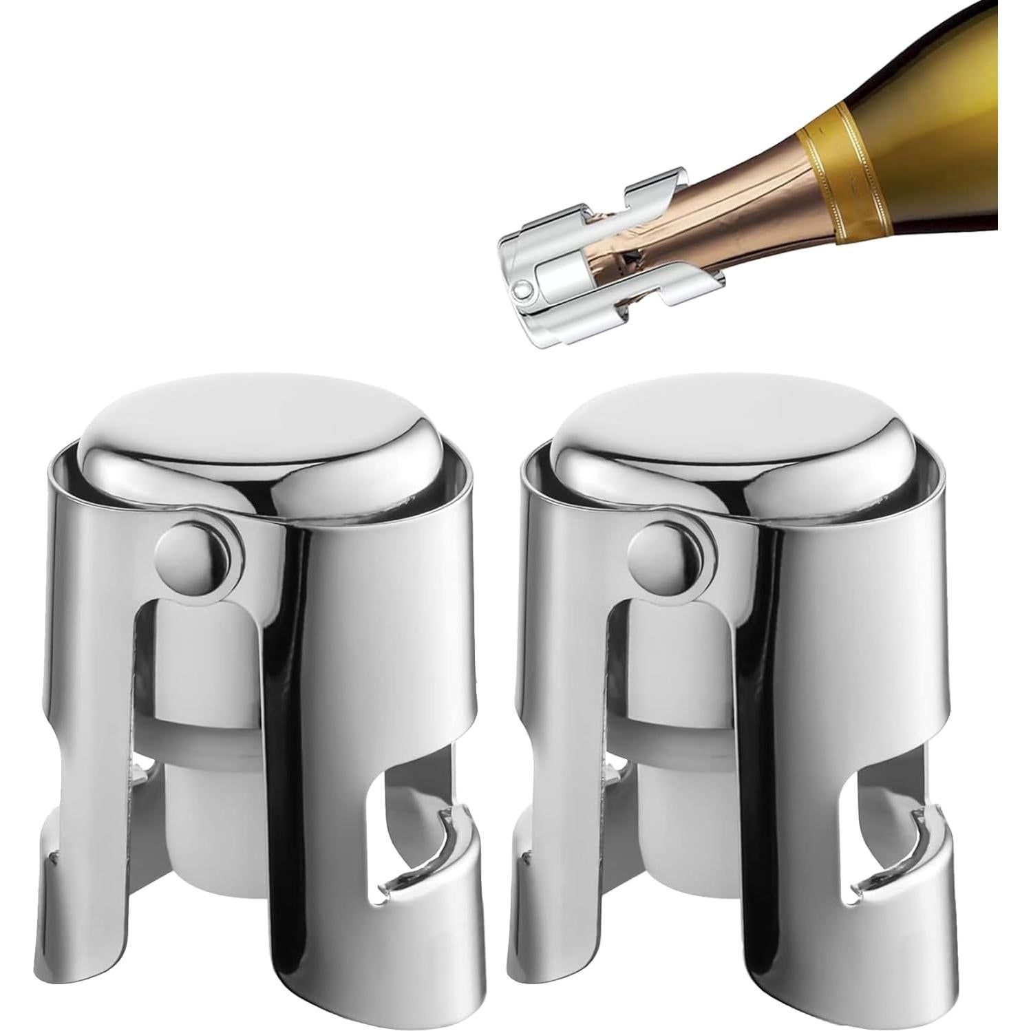 Tapones de Champagne Goldelith 2 Pack Acero Inoxidable Plata