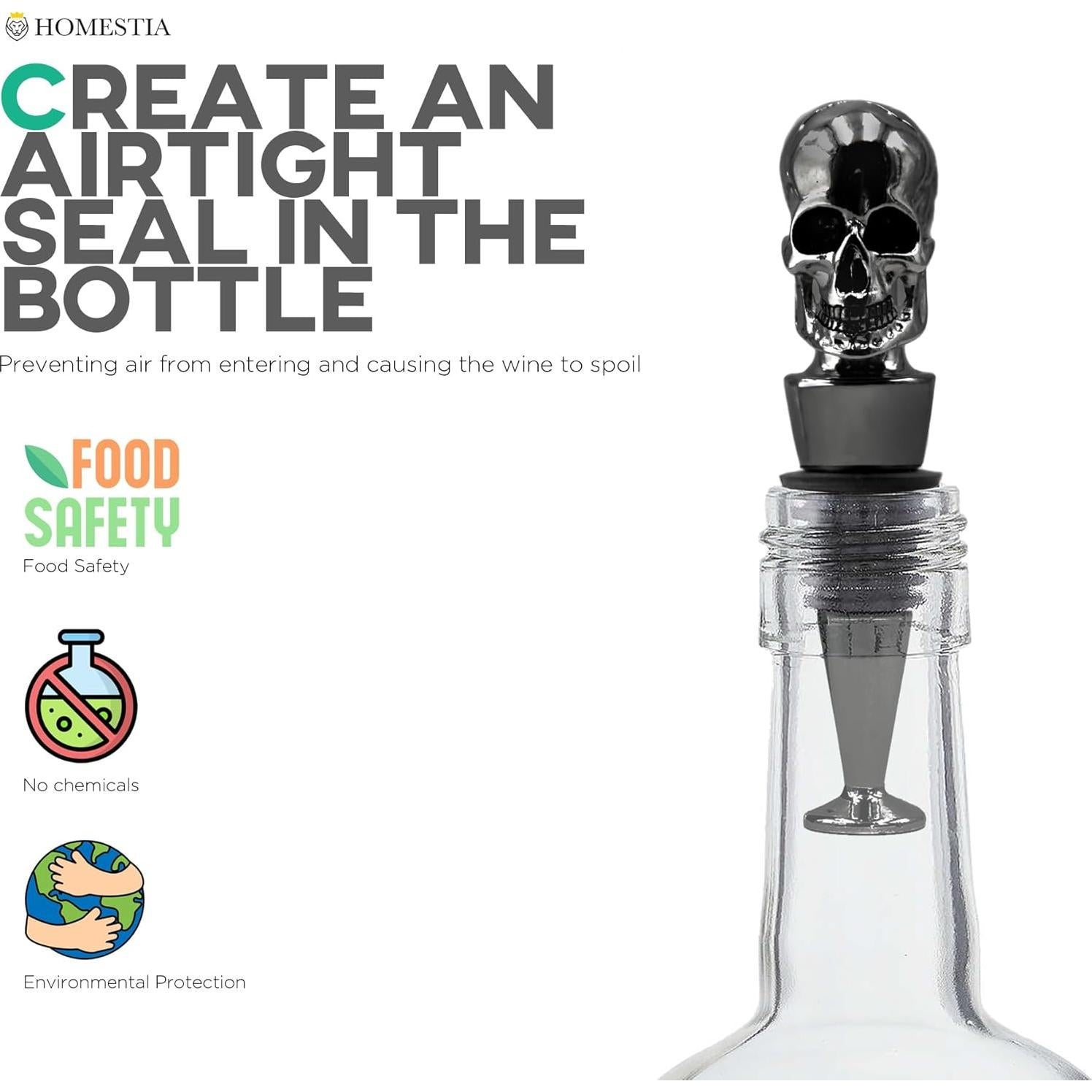 Tapones para Vino Homestia Calavera Negra Reutilizables 11.2cm