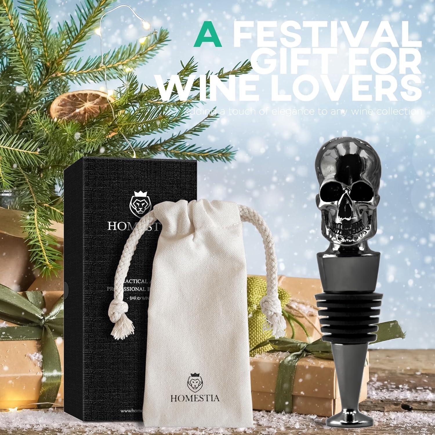 Tapones para Vino Homestia Calavera Negra Reutilizables 11.2cm