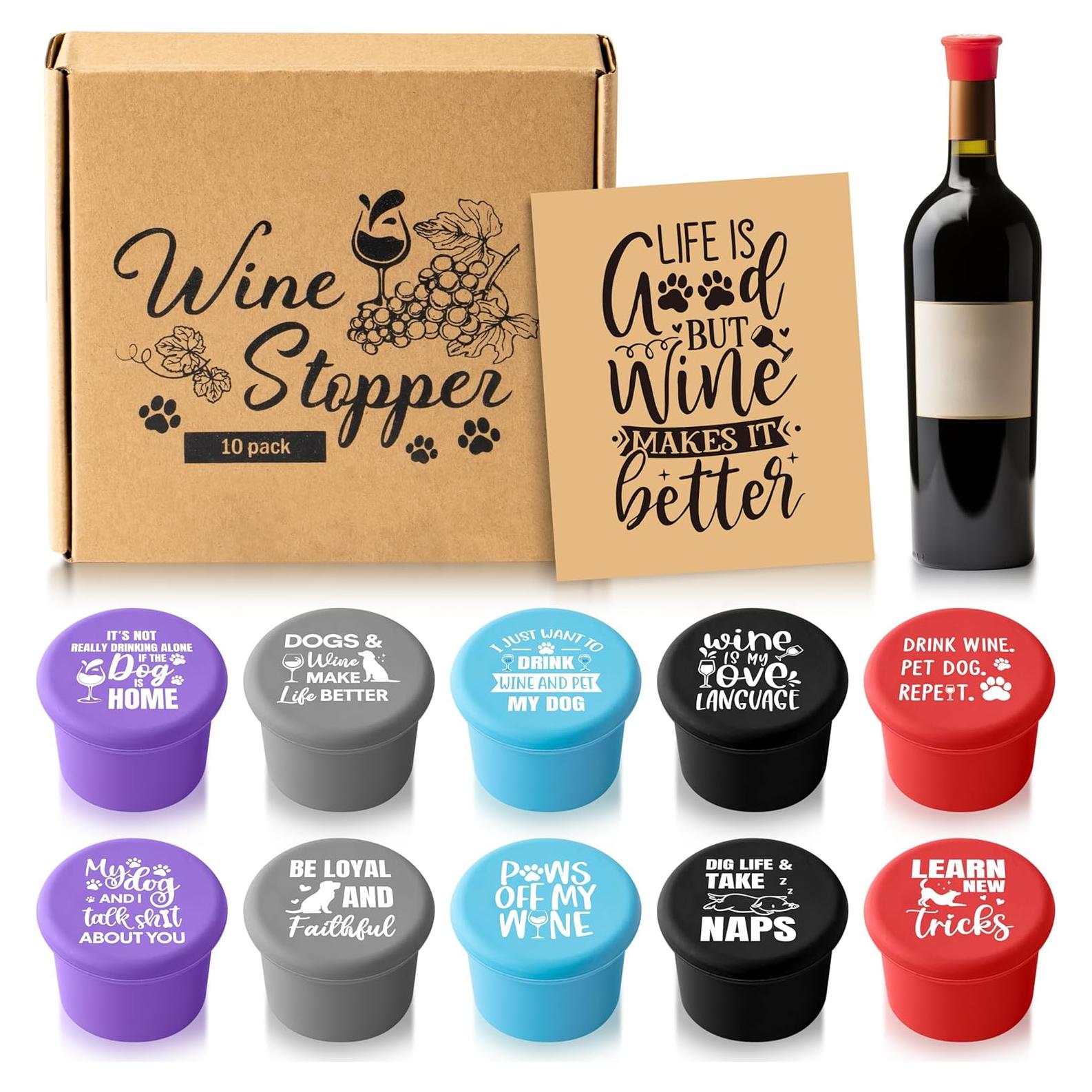 Set de 10 Tapones de Vino Divertidos Perro GROBRO7 Silicona