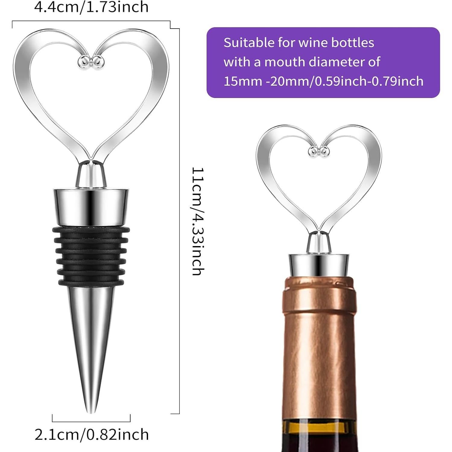 Tapones de Vino en Forma de Corazón COMNICO - 2 Piezas Plata