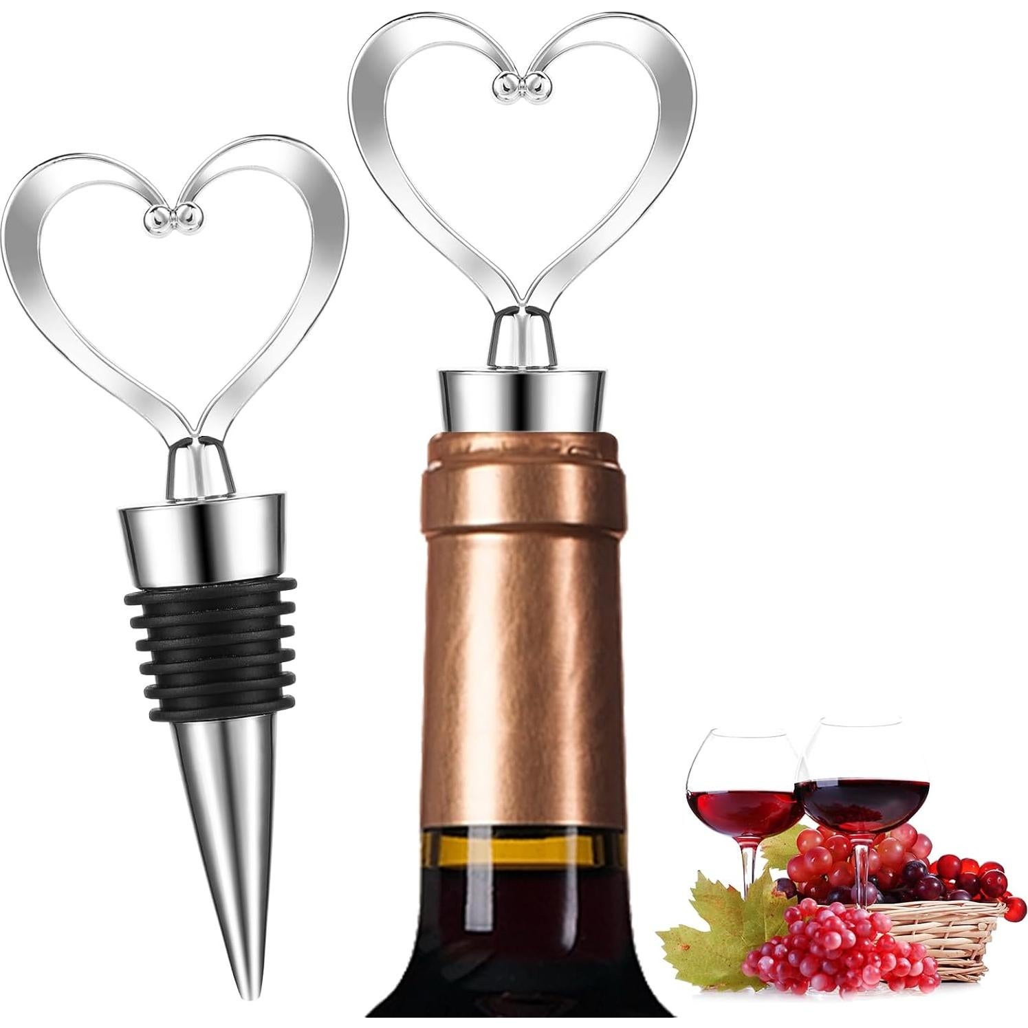Tapones de Vino en Forma de Corazón COMNICO - 2 Piezas Plata