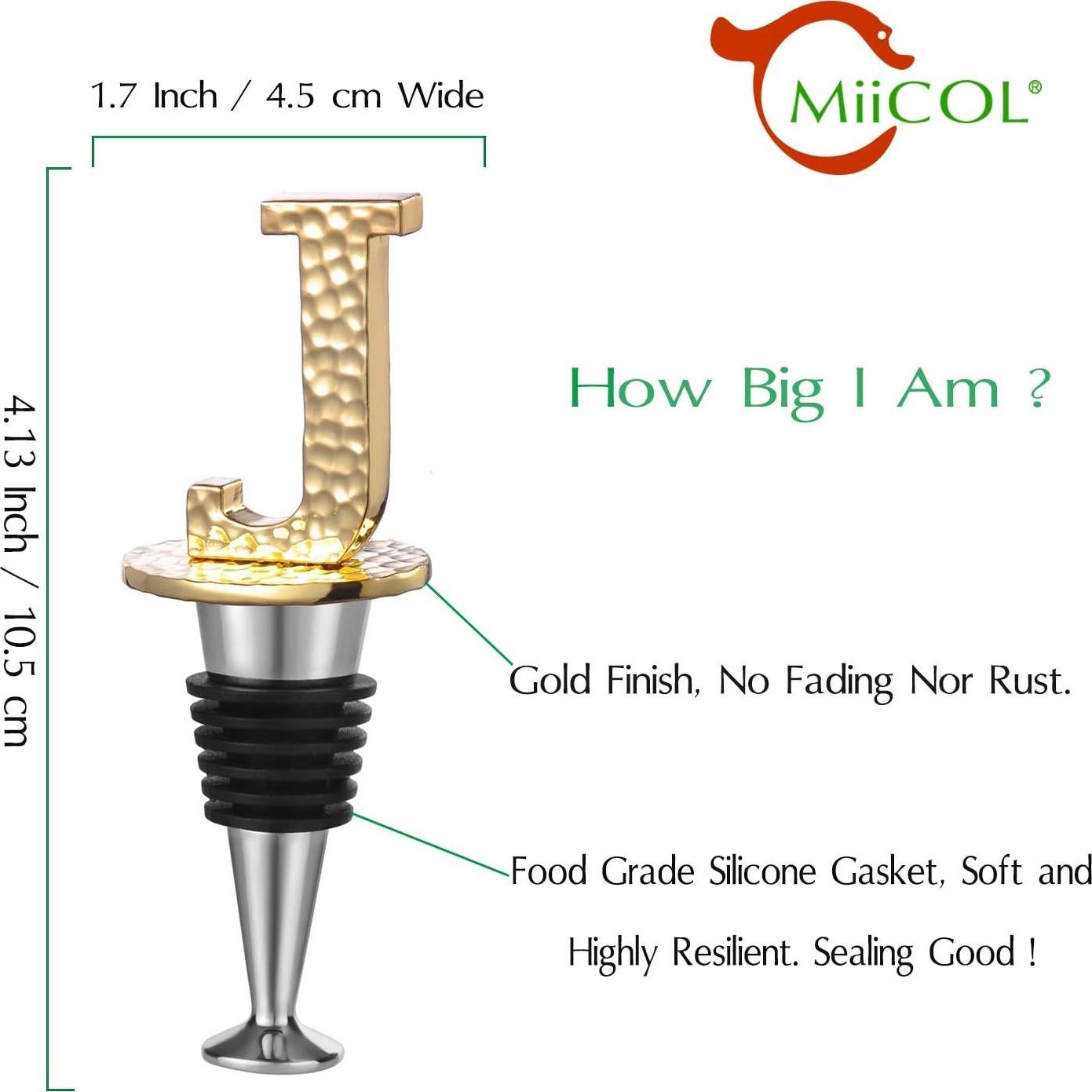 Tapon de Champagne Miicol Letra Dorada J - Reutilizable y Elegante