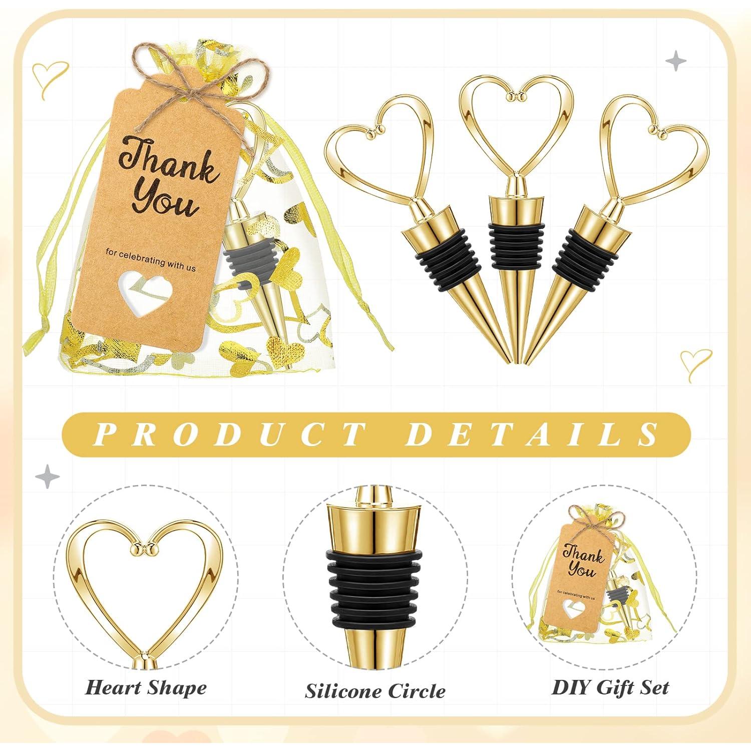 Buryeah 60 Tapones de Vino Corazón Dorado con Bolsas y Etiquetas