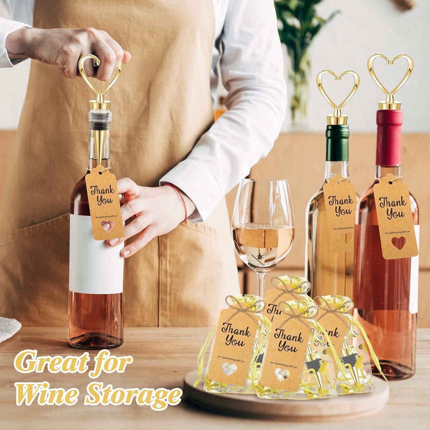 Buryeah 60 Tapones de Vino Corazón Dorado con Bolsas y Etiquetas