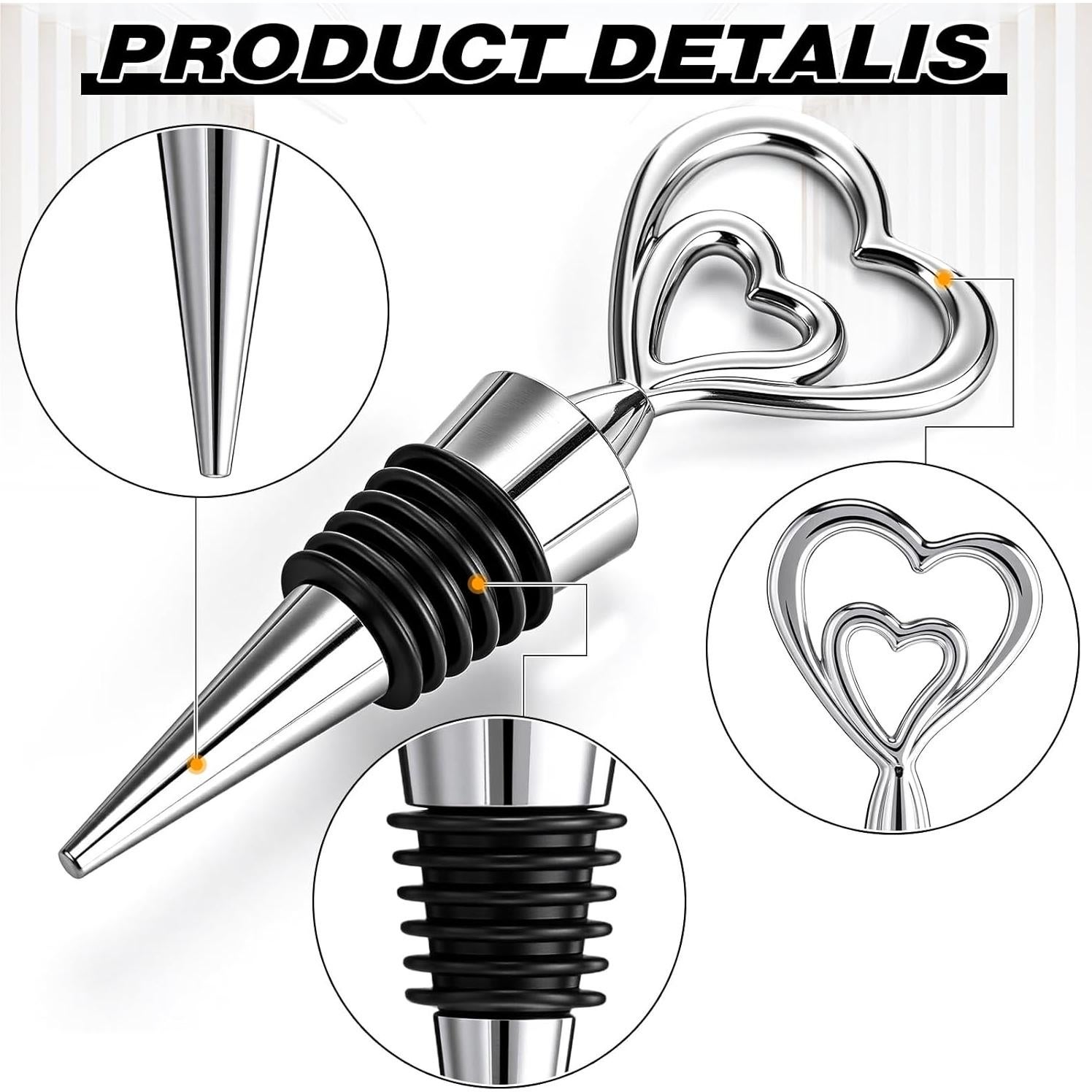 30 Tapones de Vino Corazón Plateado Ferraycle para Bodas