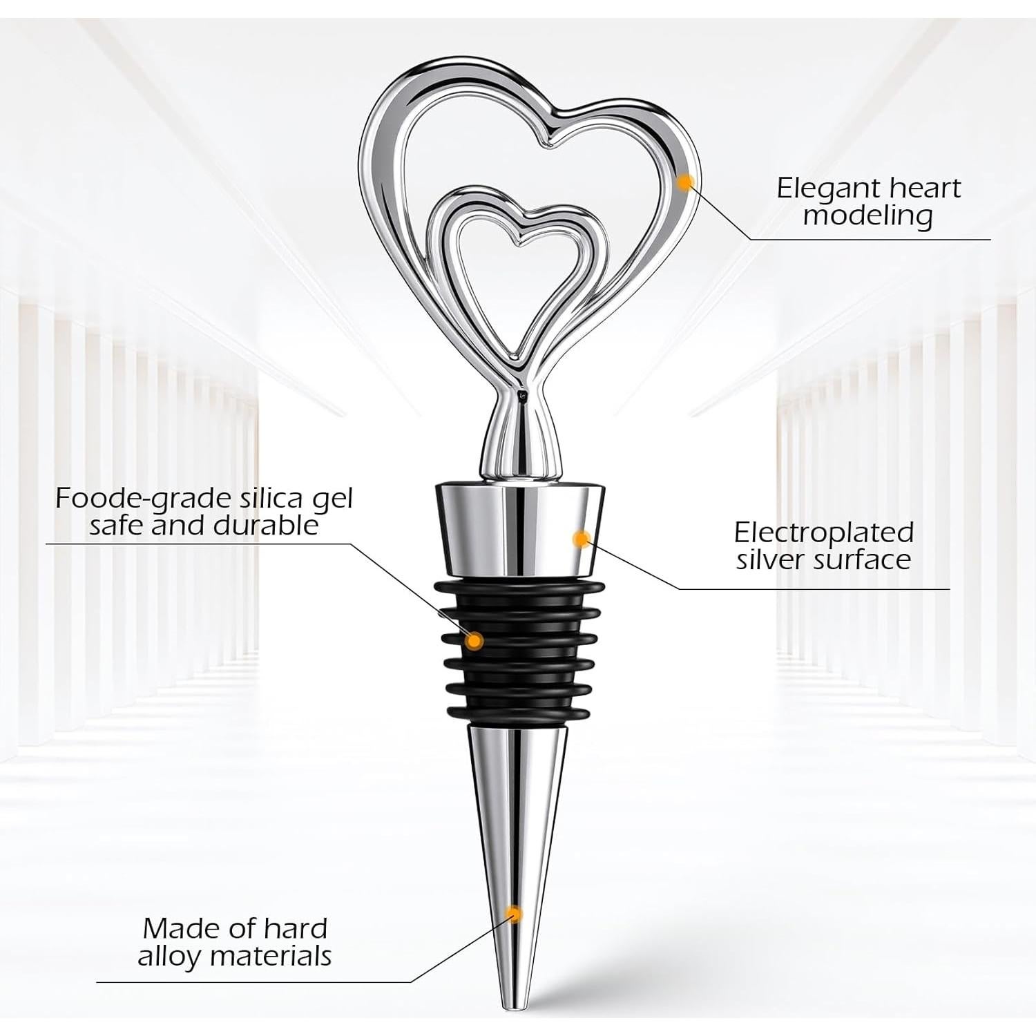 30 Tapones de Vino Corazón Plateado Ferraycle para Bodas