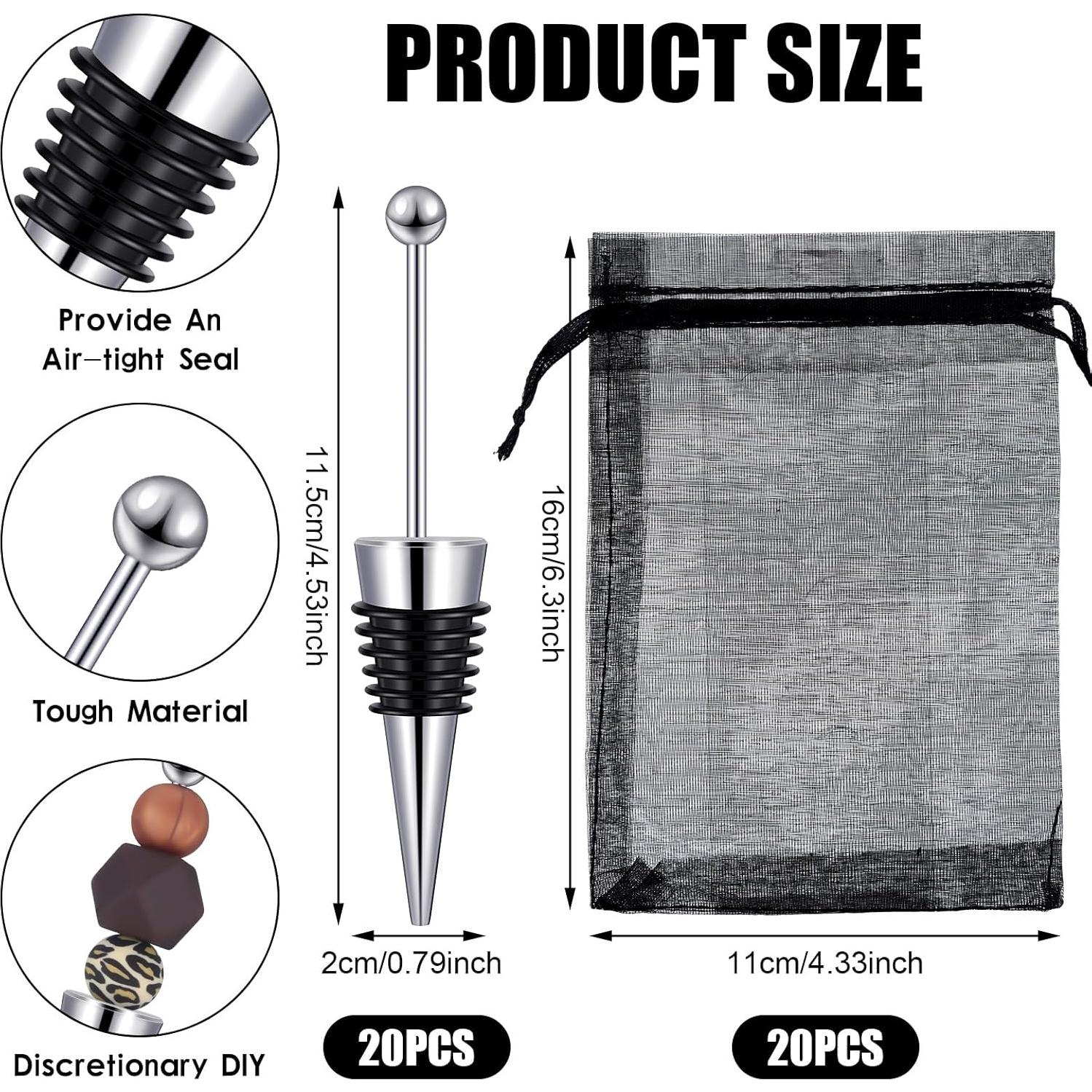 Kosiz 20 Tapones de Vino Decorativos con Perlas y Bolsas