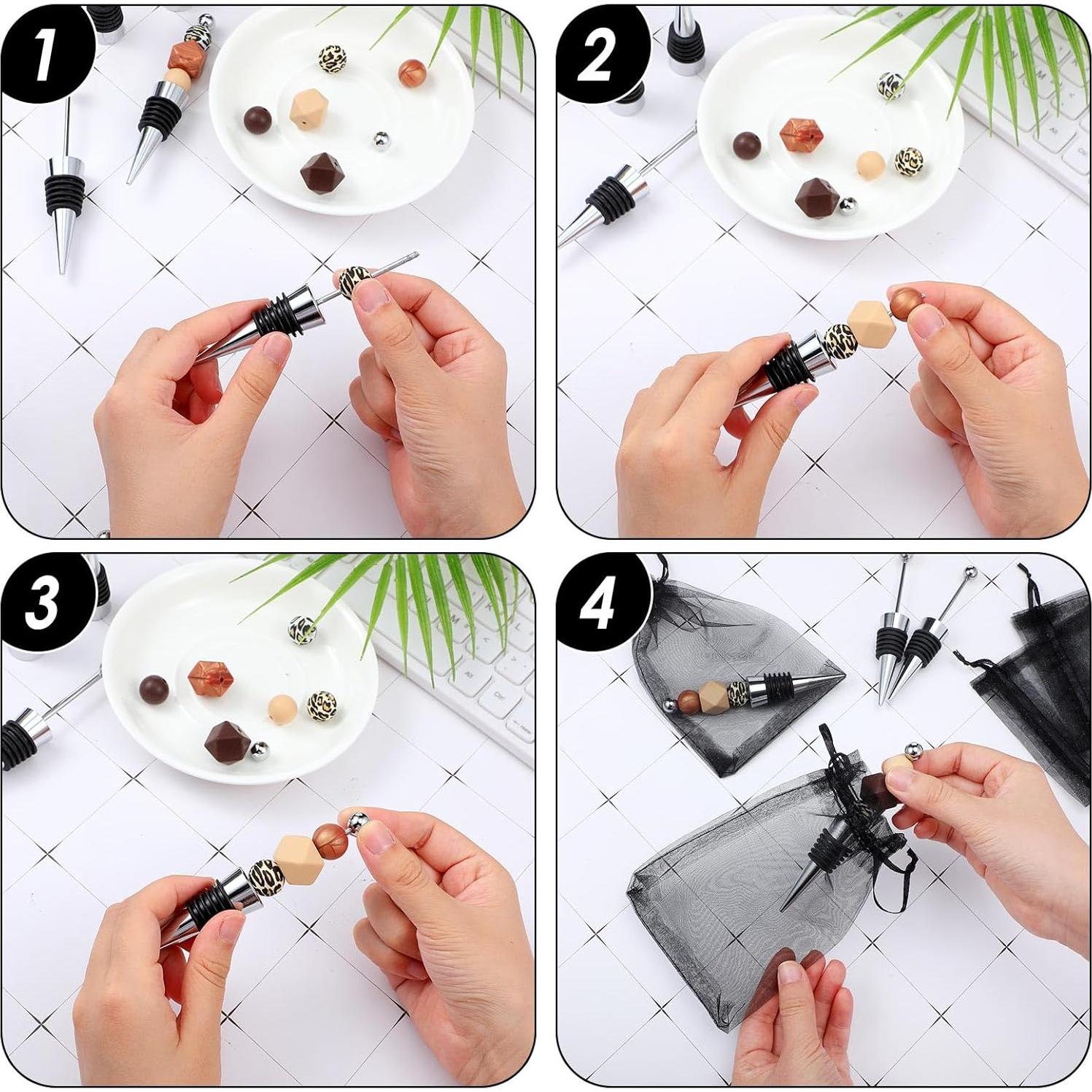 Kosiz 20 Tapones de Vino Decorativos con Perlas y Bolsas