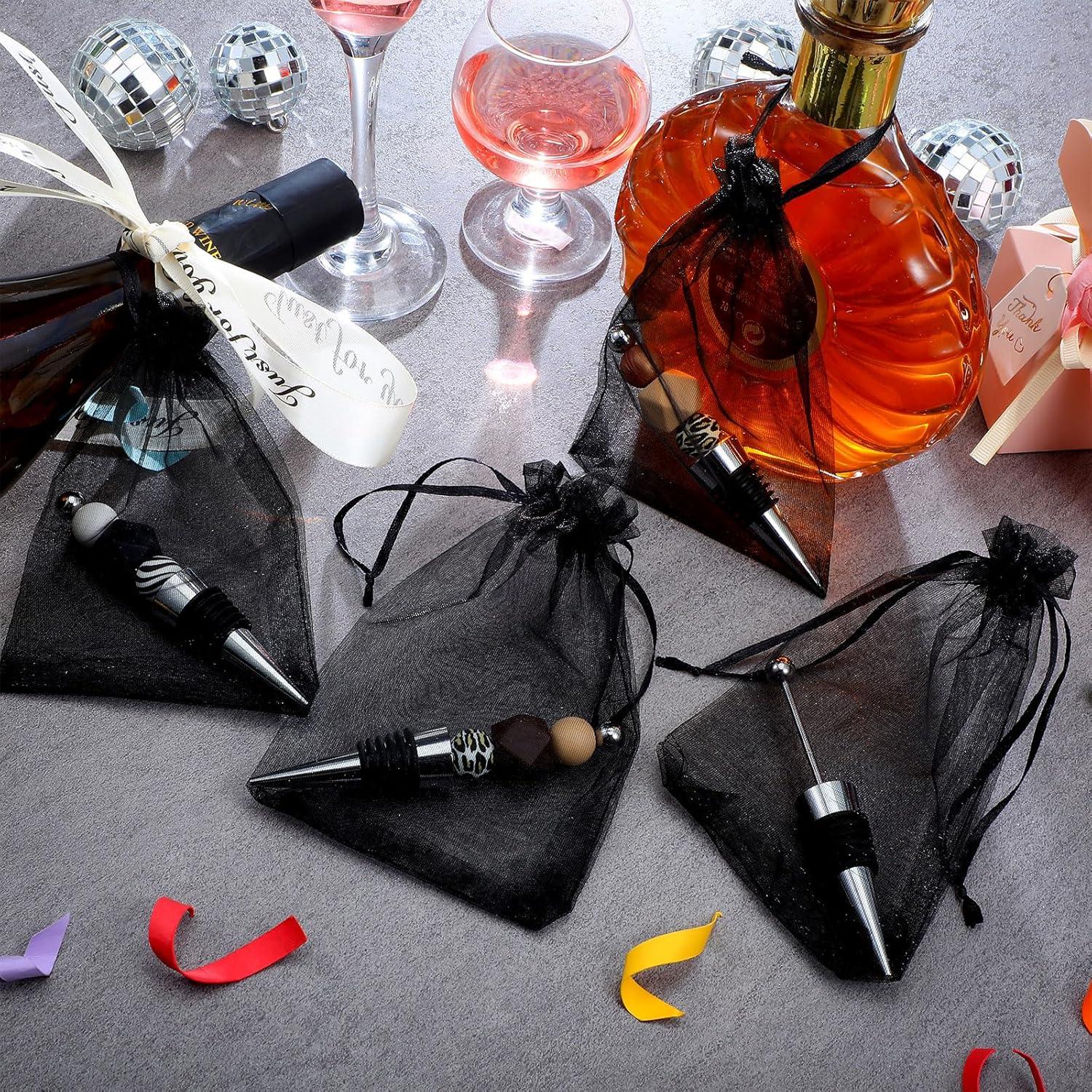 Kosiz 20 Tapones de Vino Decorativos con Perlas y Bolsas