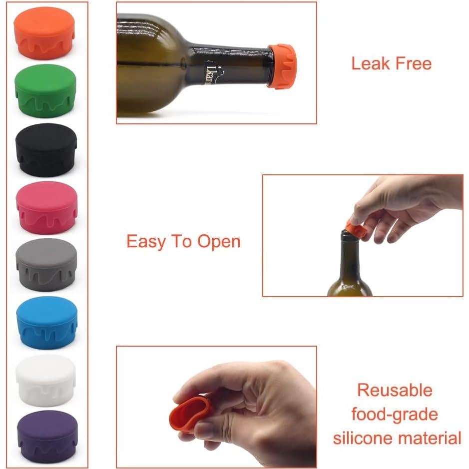 8 Tapones de Silicona Reutilizables BOHAIPAN para Vino y Bebidas