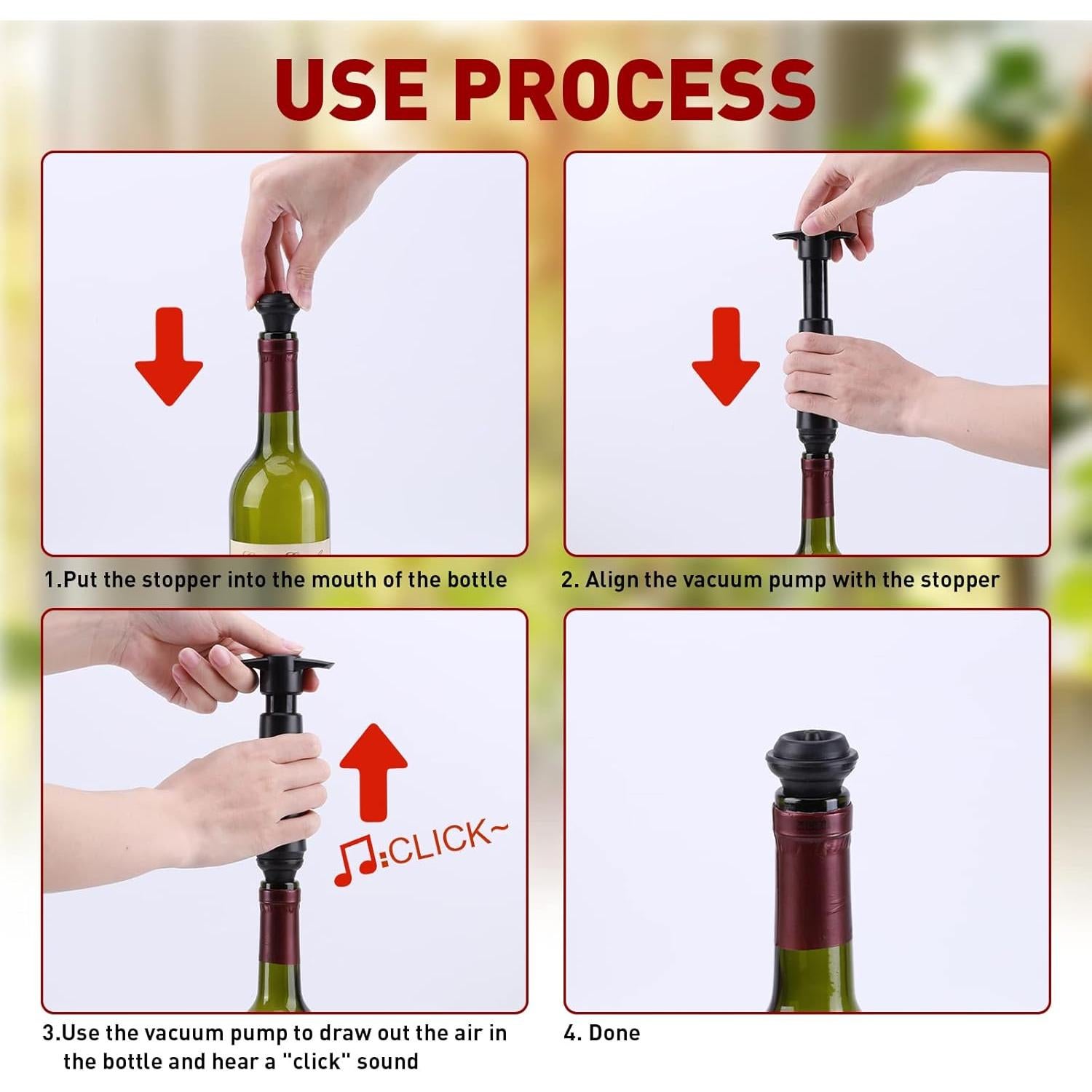 20 Tapones de Vino con Bomba de Vacío LEIFEOSH - Silicona