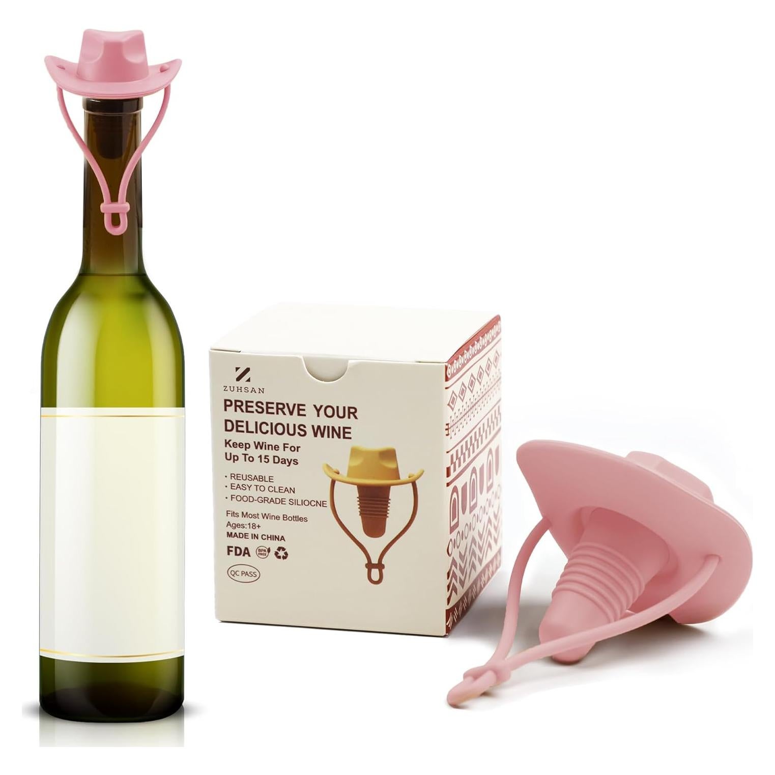 Tapón de Vino ZUHSAN Sombrero de Vaquero Silicona Rosa