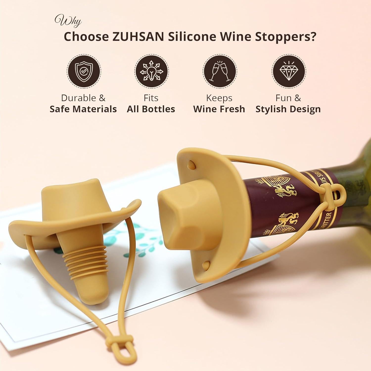 Tapón de Vino ZUHSAN Sombrero de Vaquero Silicona Rosa