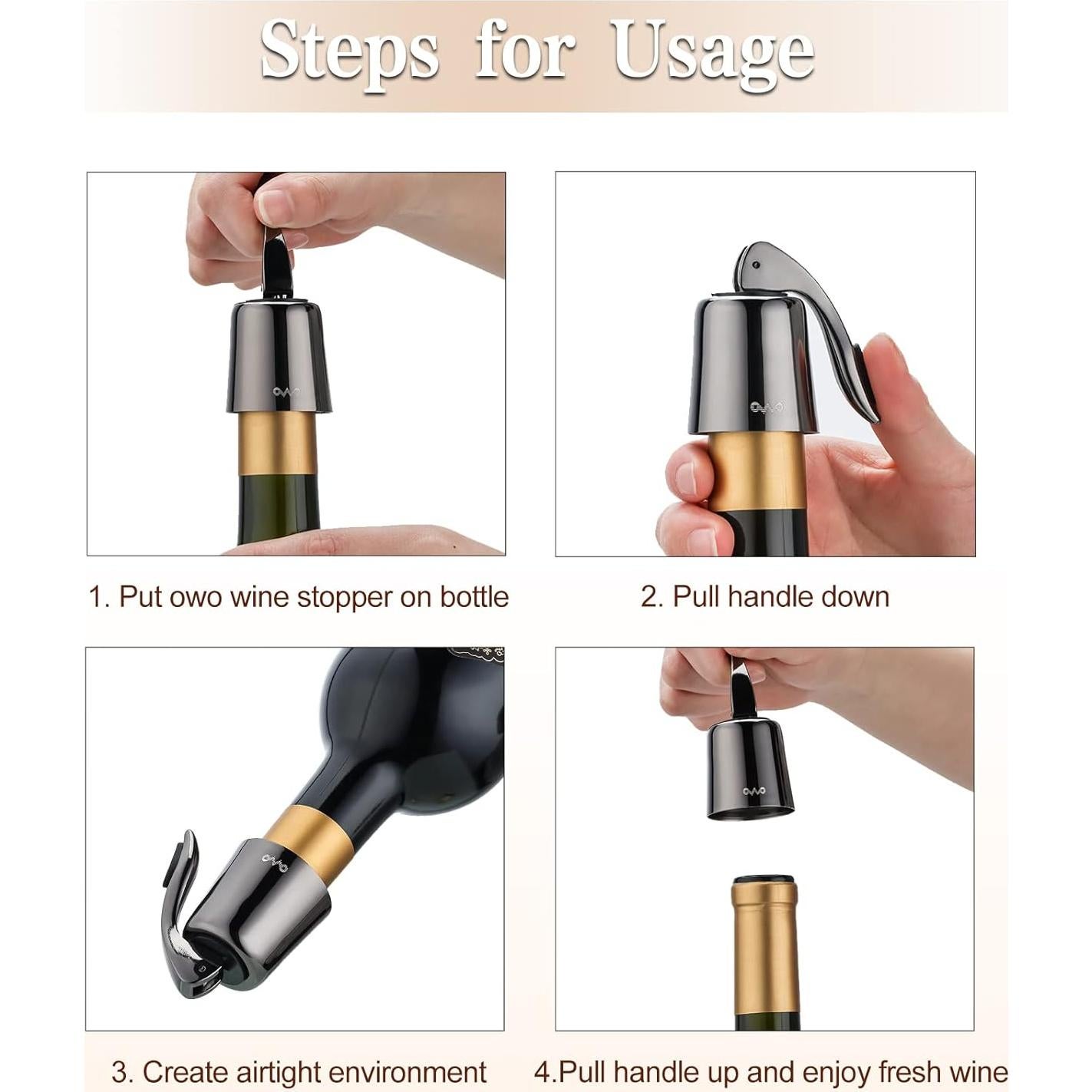 Tapón de Botella de Vino OWO de Acero Inoxidable 1 Unidad