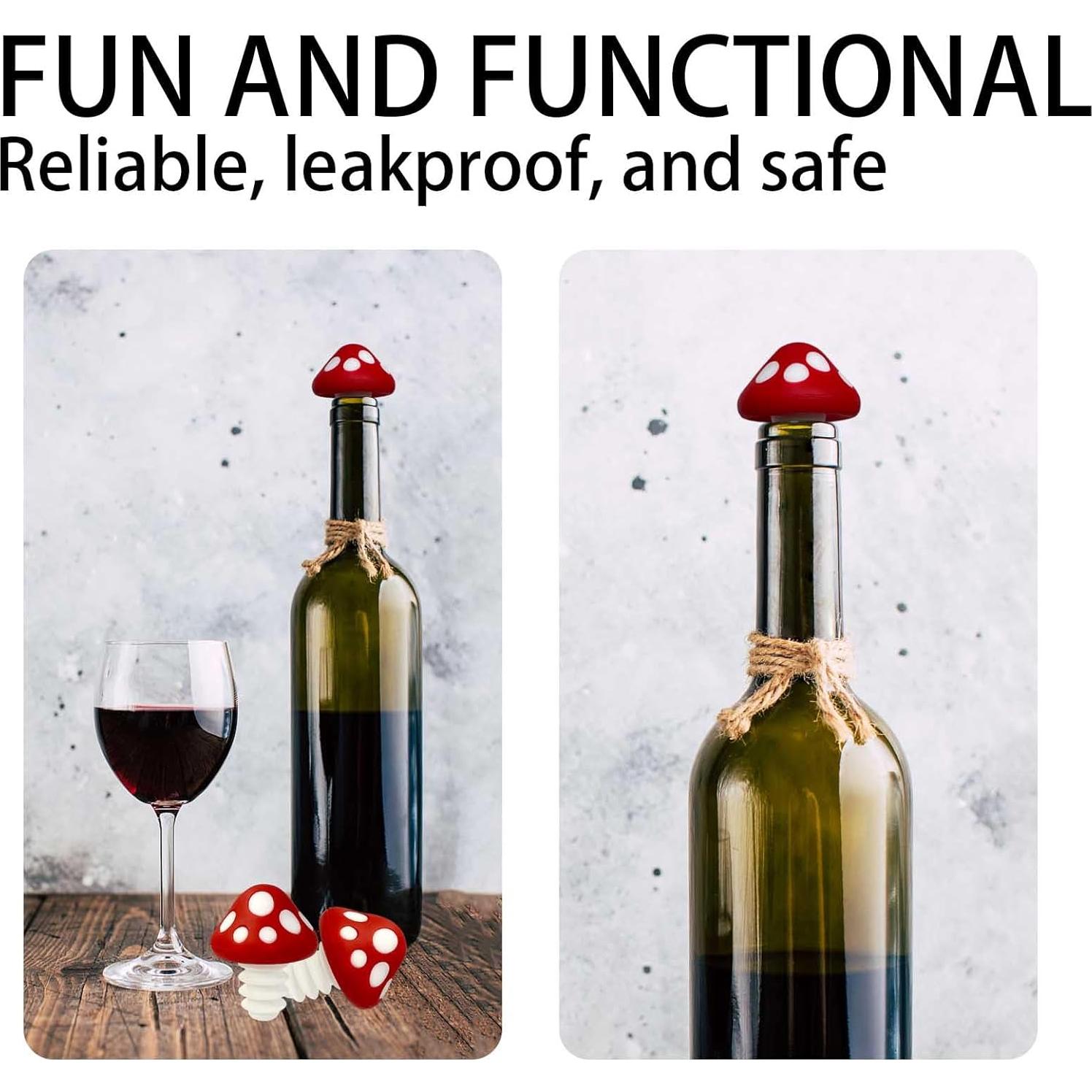 Tapones de Vino de Champiñón Rojo - Set de 2 Accesorios de Cocina